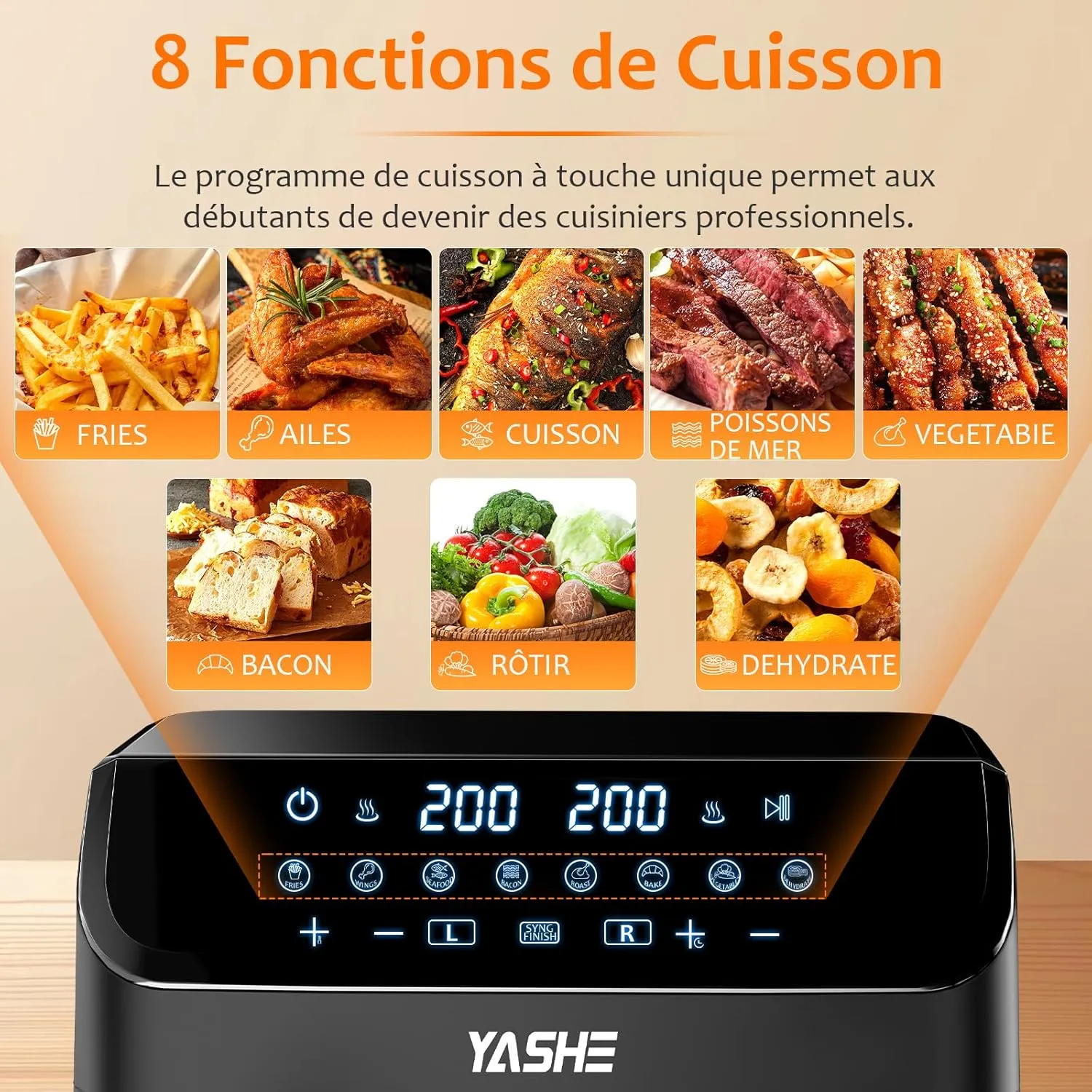 YASHE Air Fryer 9L Double Tiroir Finition Synchronisée