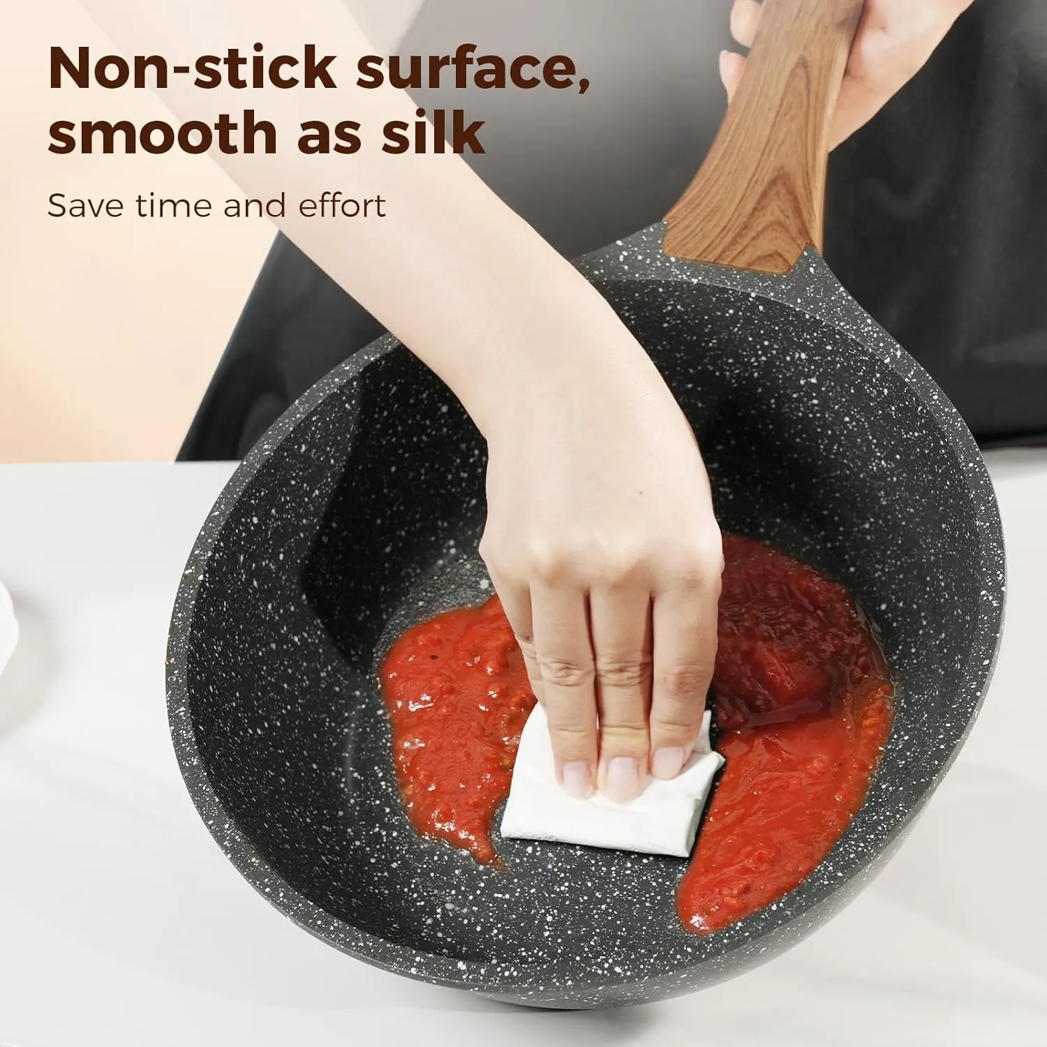 YASHE Poêle Haute 24 cm Antiadhésive avec Couvercle