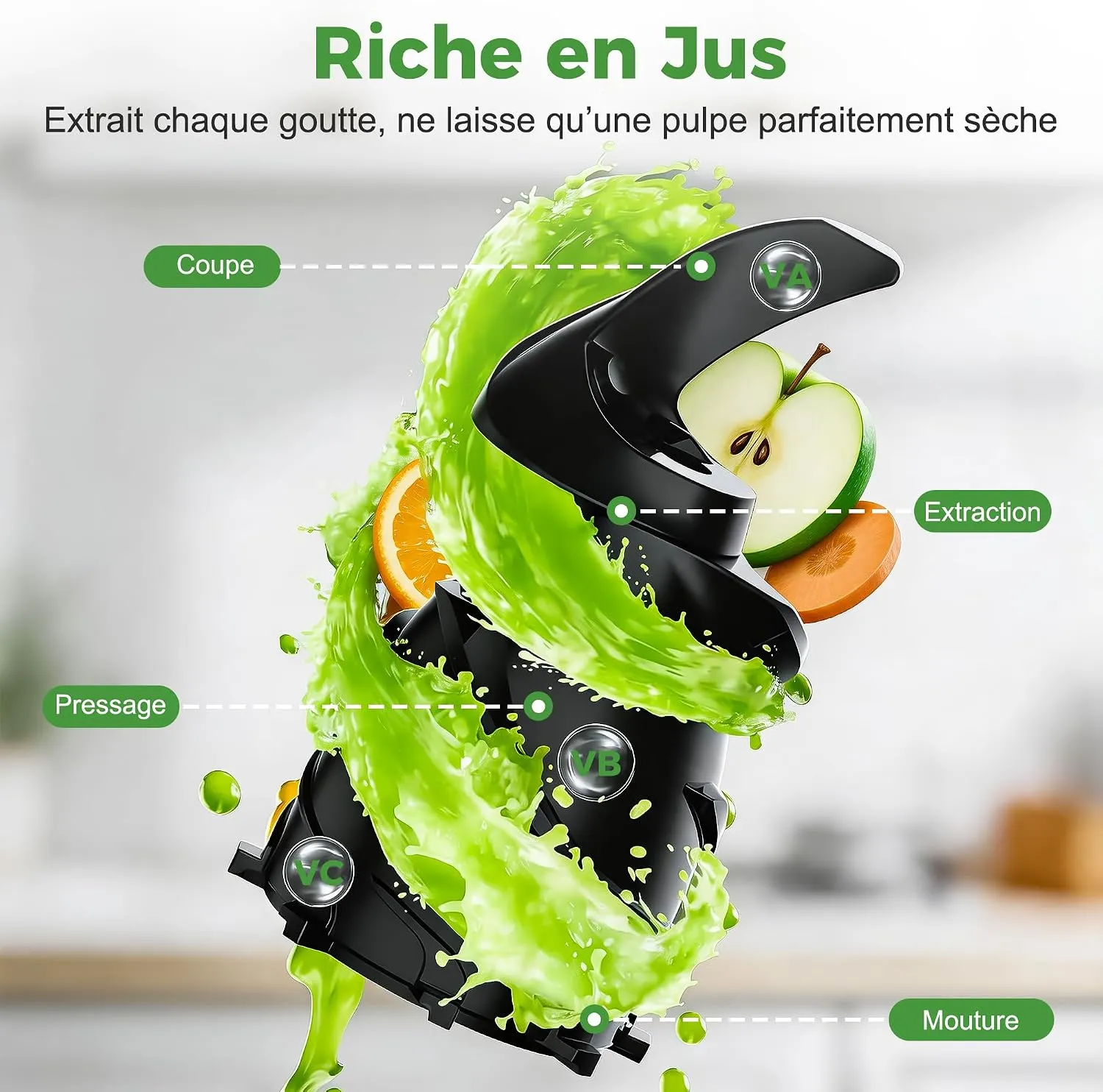 YASHE Extracteur Lent 300W extracteur de jus 148 mm fruits entiers