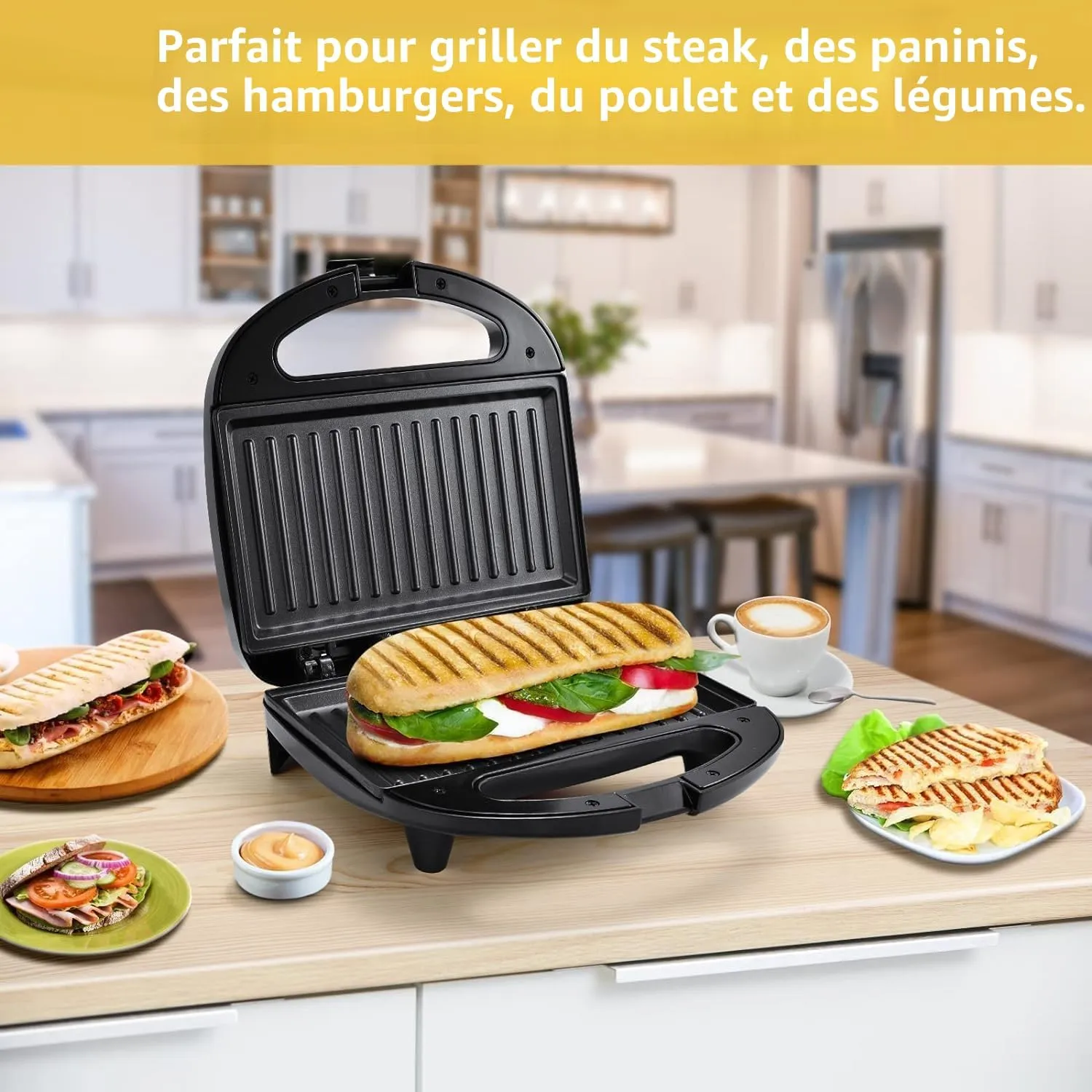 YASHE Grill Panini 750W Plaques Antiadhésives