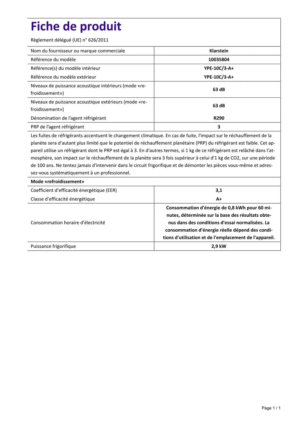 Klarstein climatiseur mobile 10000 BTU 4-en-1 49 m²