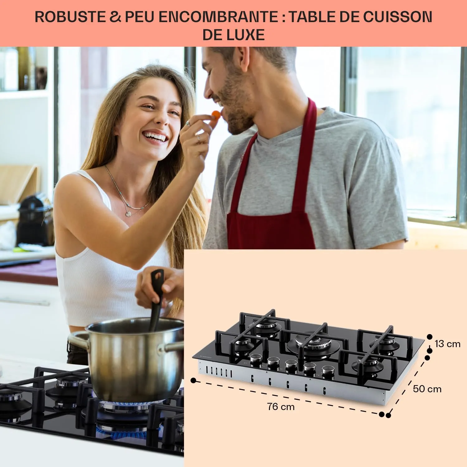 Klarstein Plaque Gaz 5 Feux Inox 75 cm 11,5 kW