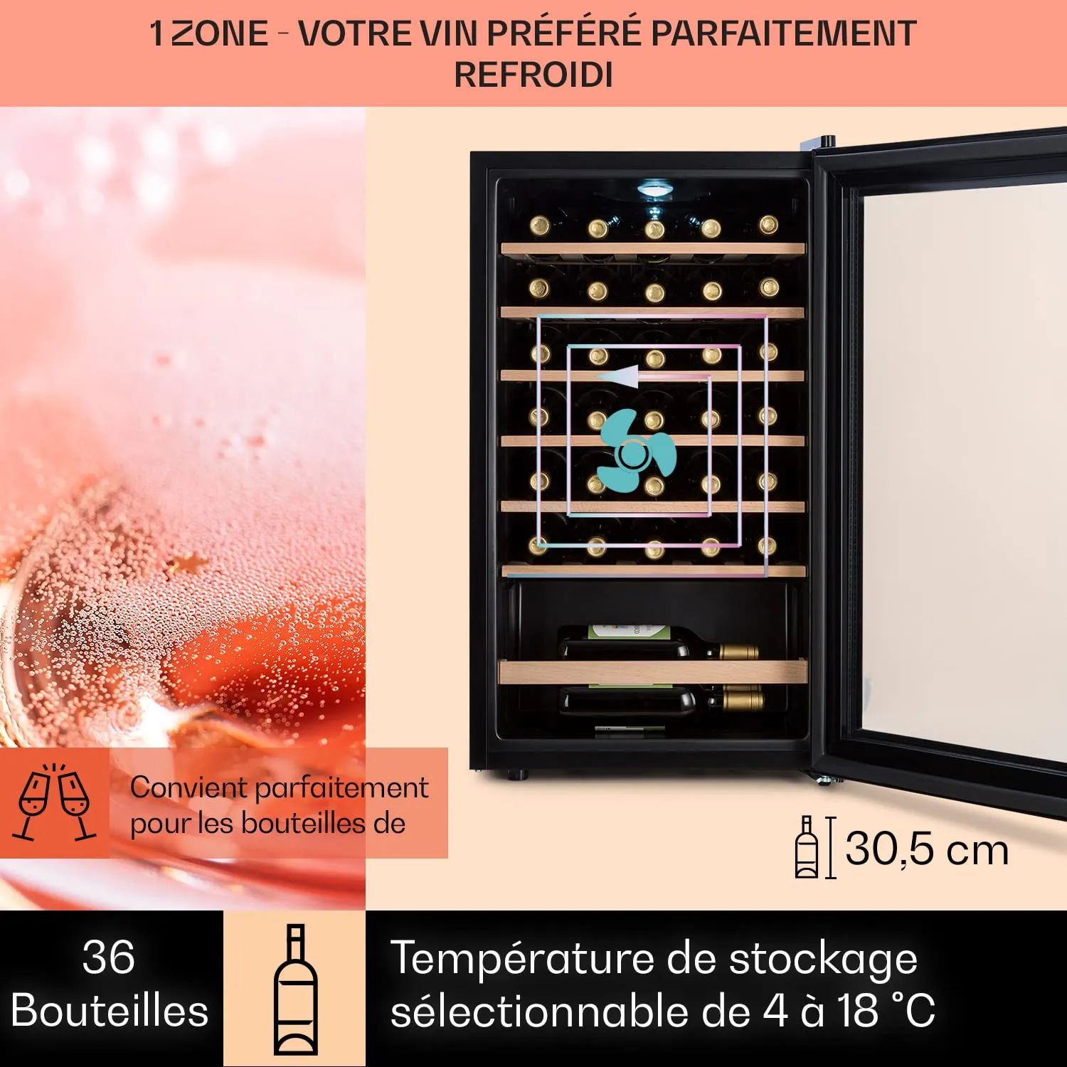 Klarstein cave à vin 36 bouteilles porte verre 5-18°C