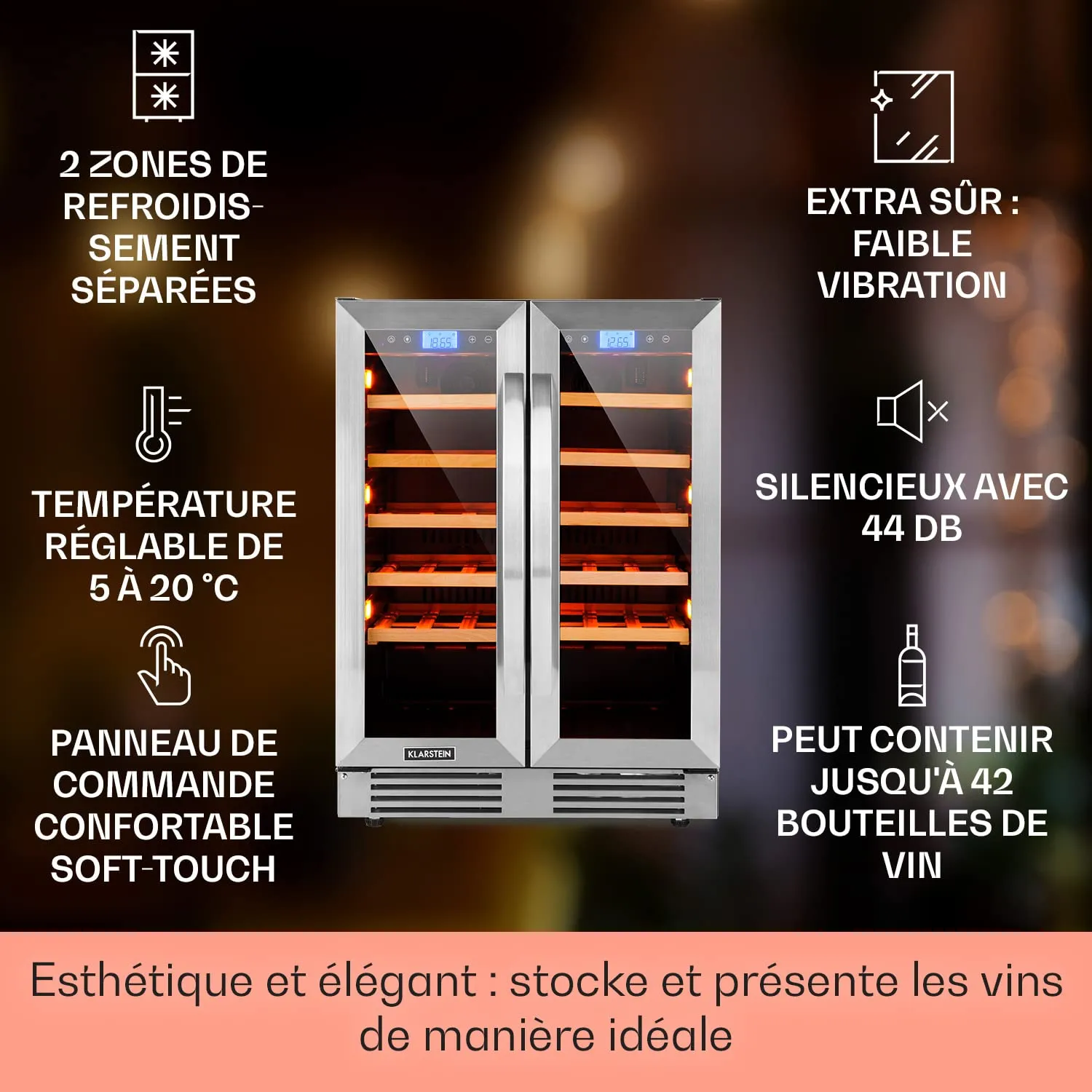 Klarstein Vinovilla 42 cave à vin 126 L double zone 42