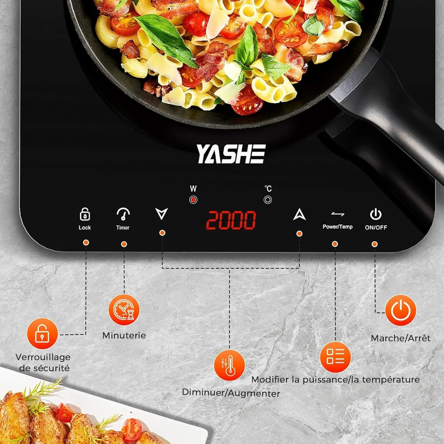 YASHE plaque induction portable 2000 W 10 puissances