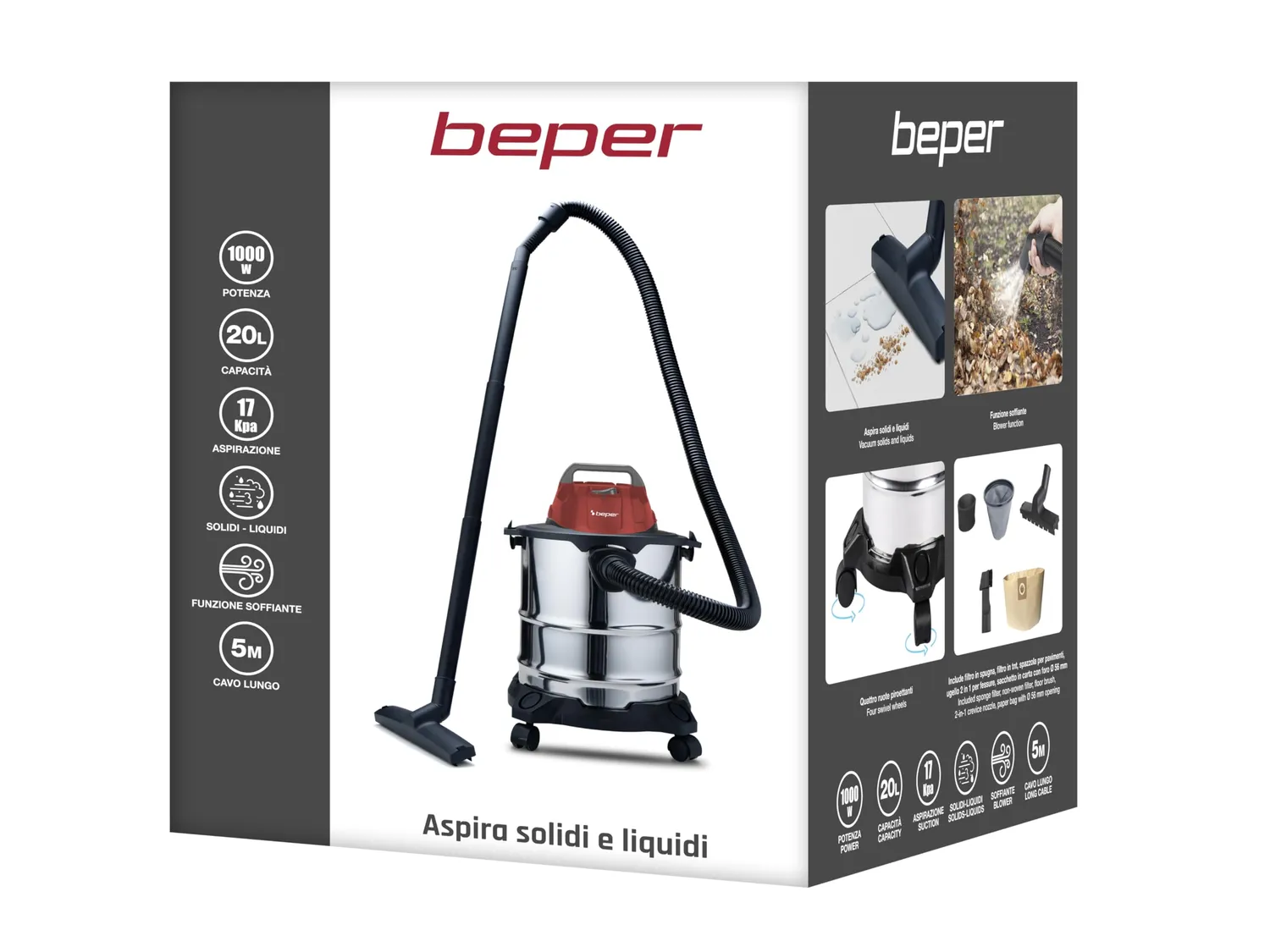 Beper P202ASP300 aspirateur eau poussière 20 L 1000 W