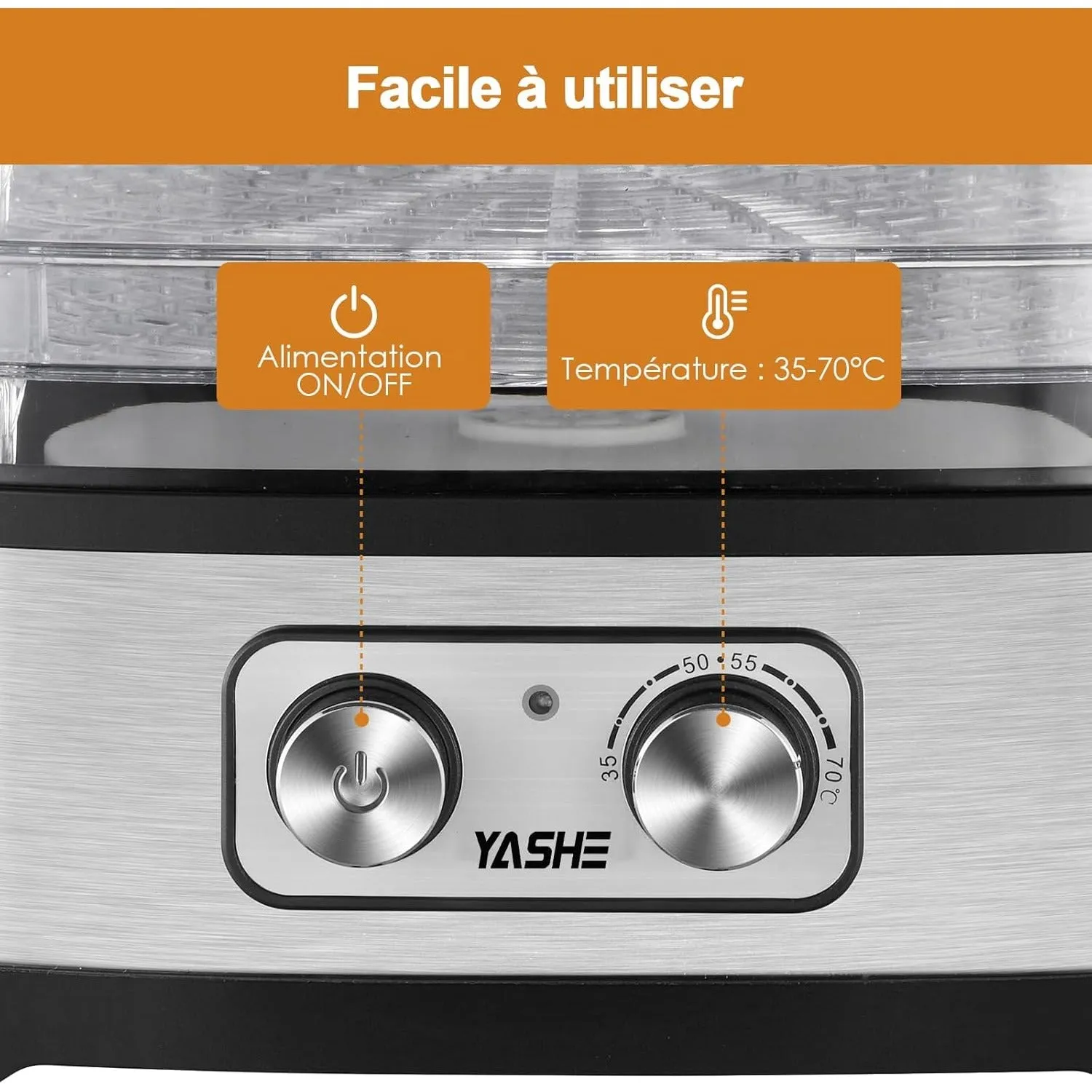 YASHE Déshydrateur Alimentaire 5 Plateaux 35-70°C