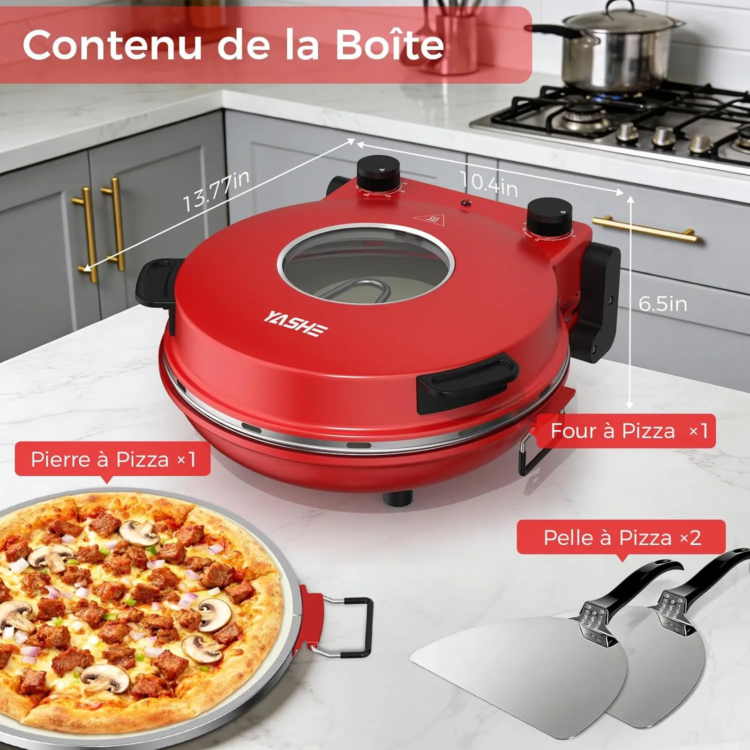 YASHE Four à Pizza Électrique Pierre Minuteur Compact