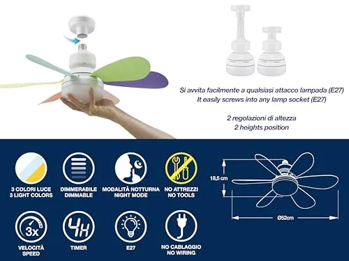 Beper P206VEN610 ventilateur plafond luminaire télécommande 3 vitesses