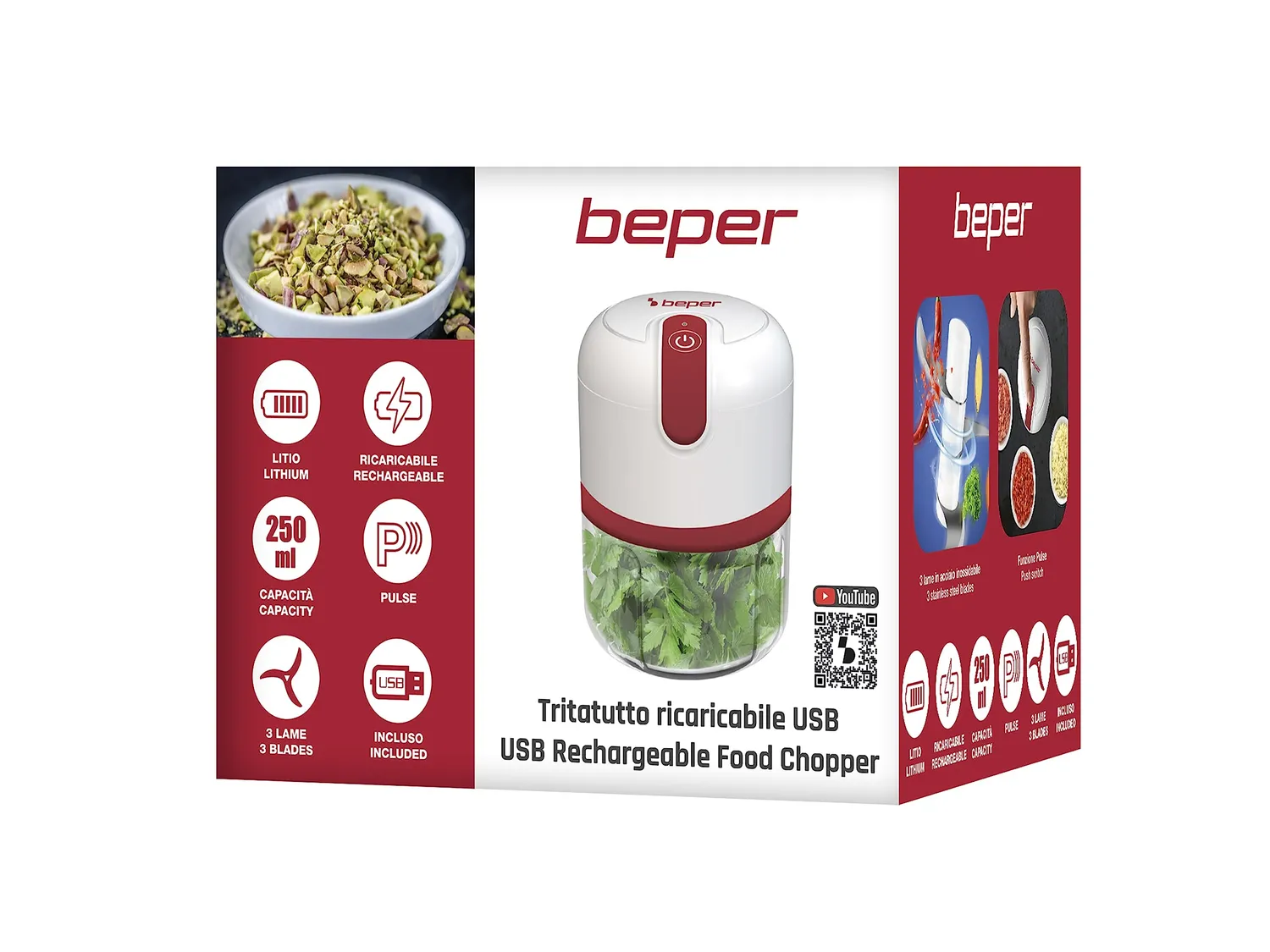 Beper P102ROB050 mini hachoir USB 250 ml rouge 3,7 V