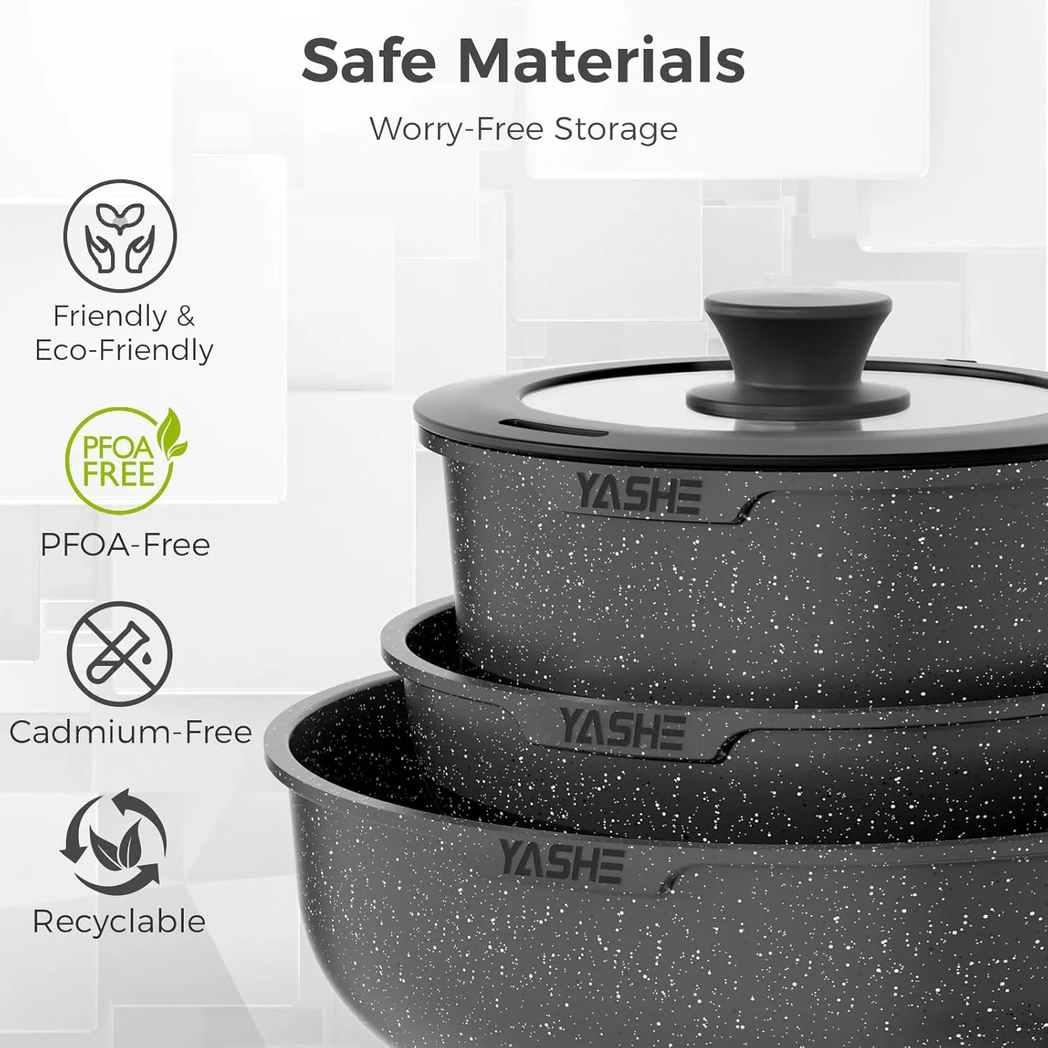 YASHE Batterie Cuisine 9 Pièces Grise Sans PFOA