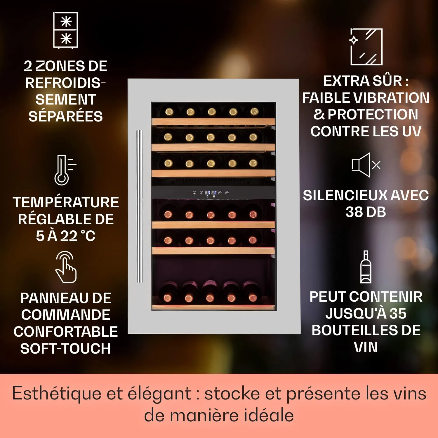 Klarstein cave à vin encastrable 132L 41 bouteilles