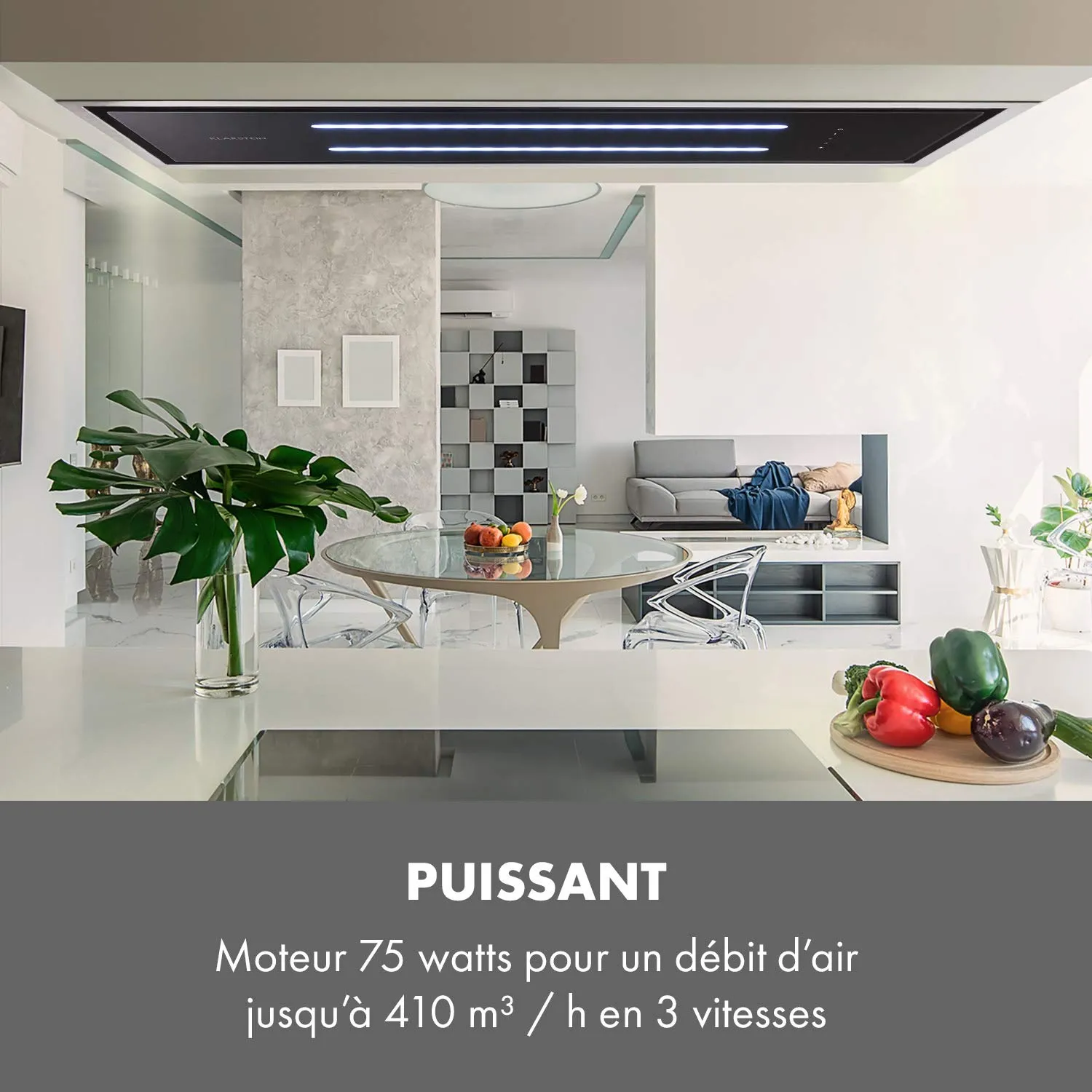 Klarstein High Line hotte plafond 77cm noire 410m³/h