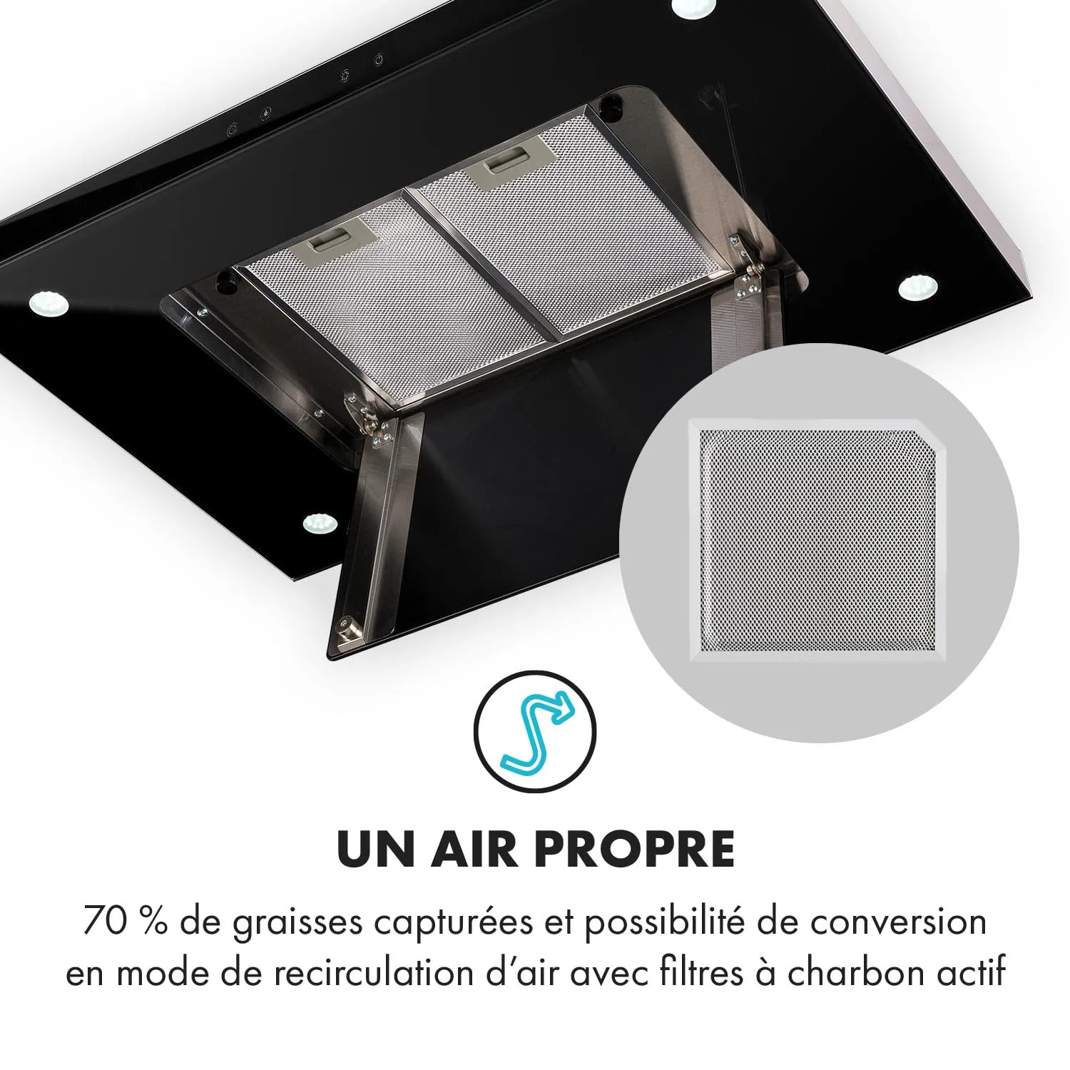 Klarstein Valeria hotte îlot 90 cm argent 642 m³/h LED