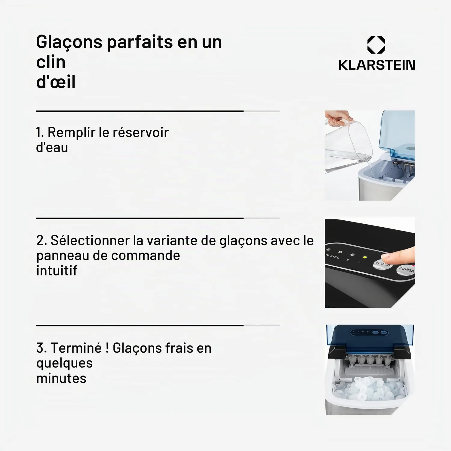 Klarstein machine à glaçons 12 kg 2,1 L 2 tailles rapide
