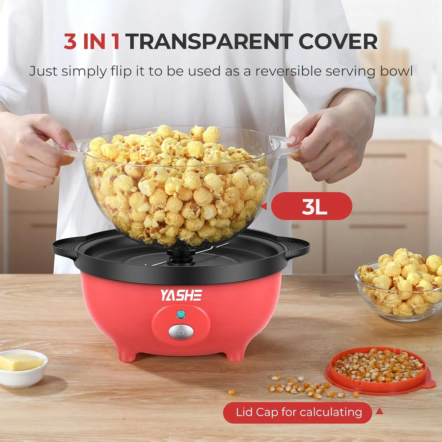 YASHE Machine à Pop Corn Électrique 650W Brassage
