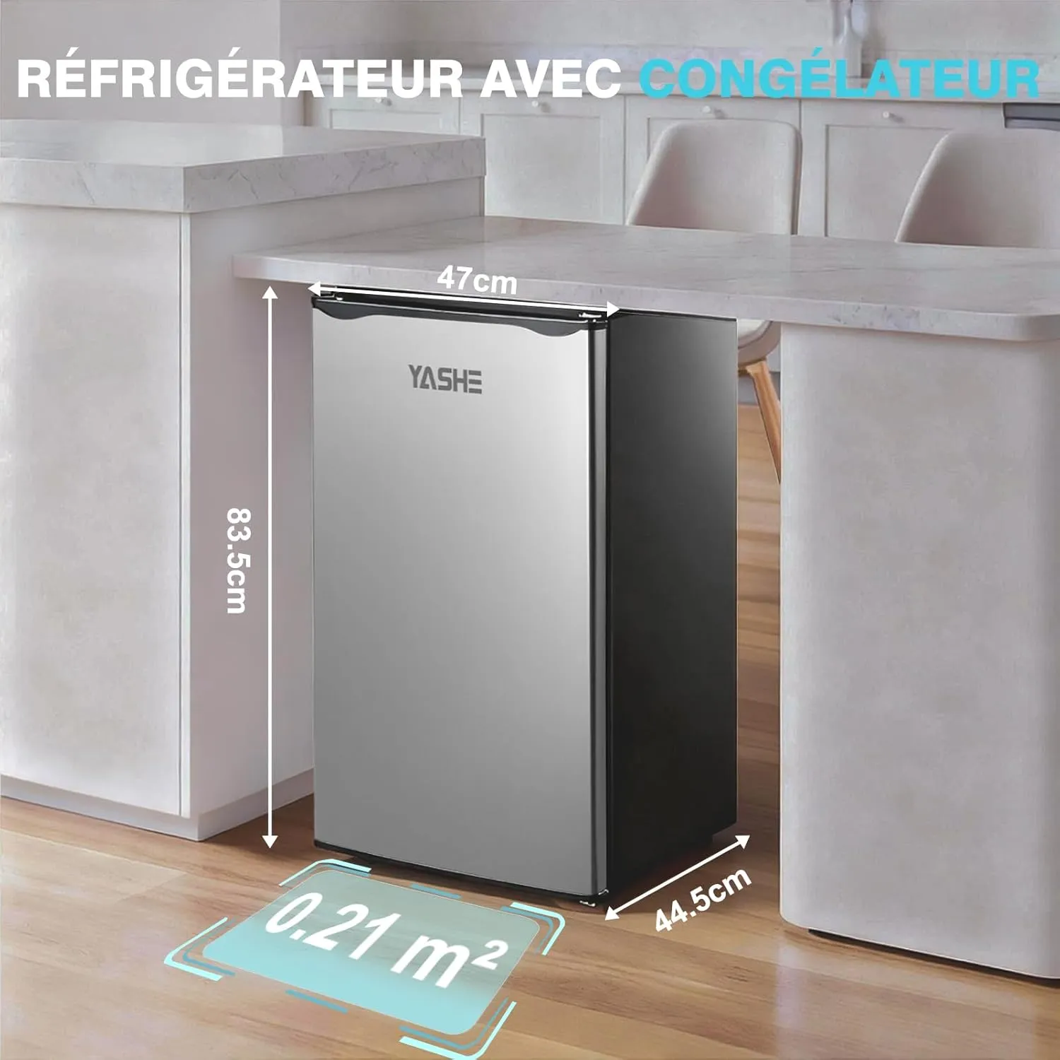YASHE petit frigo 92 L avec congélateur silencieux 45 dB
