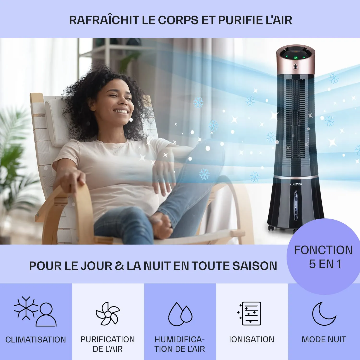 Klarstein refroidisseur d'air mobile 5 en 1 45W 6L