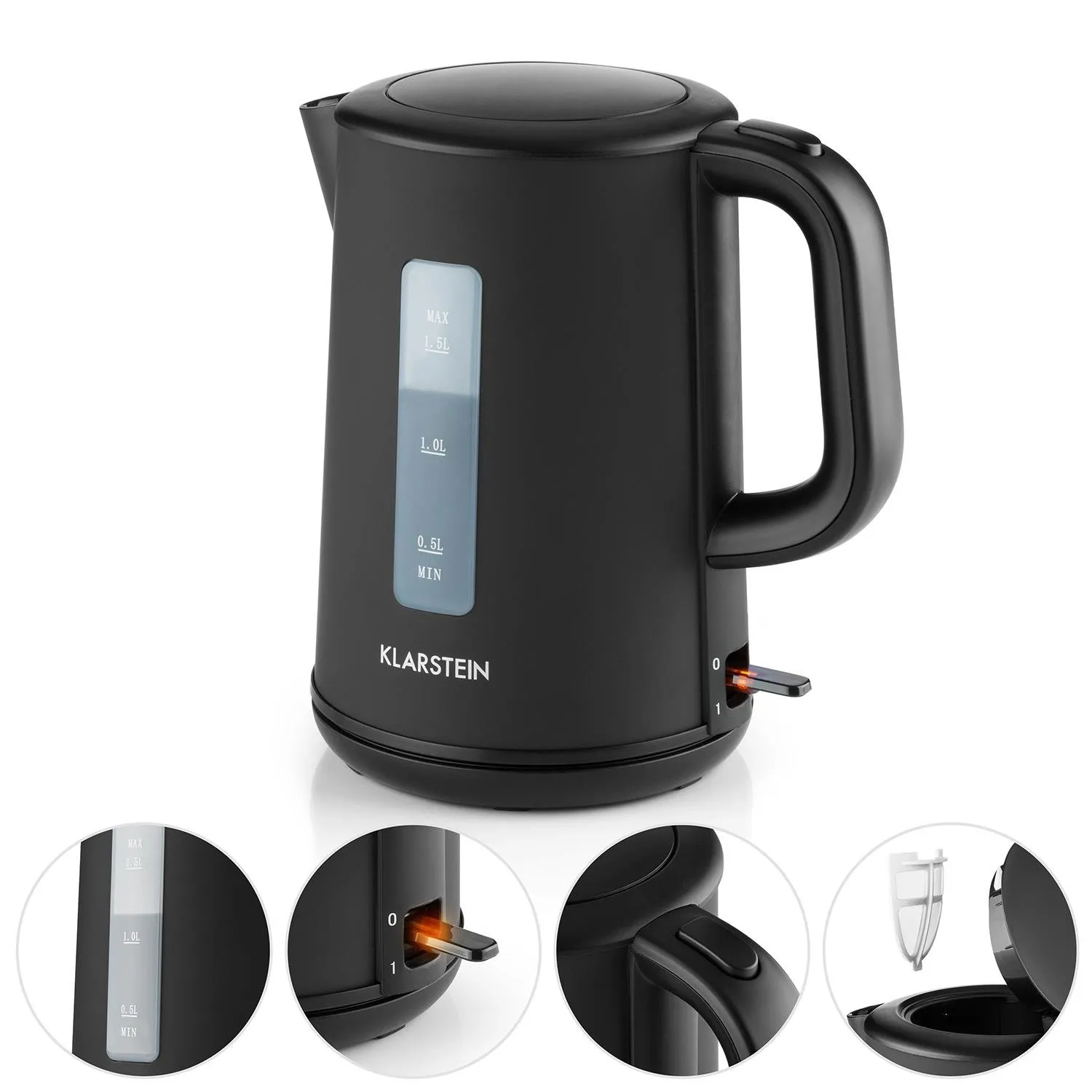 Klarstein Wonderwall bouilloire 1,5 L noire 2200 W