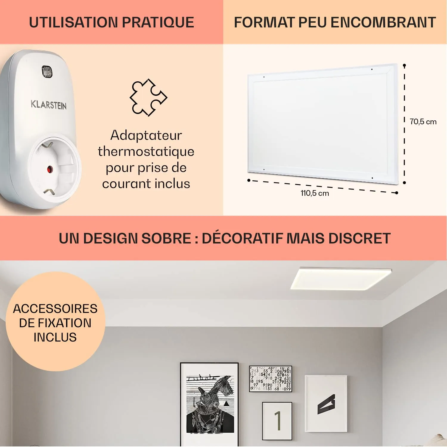 Klarstein Smart chauffage infrarouge mural 600W salle de bain