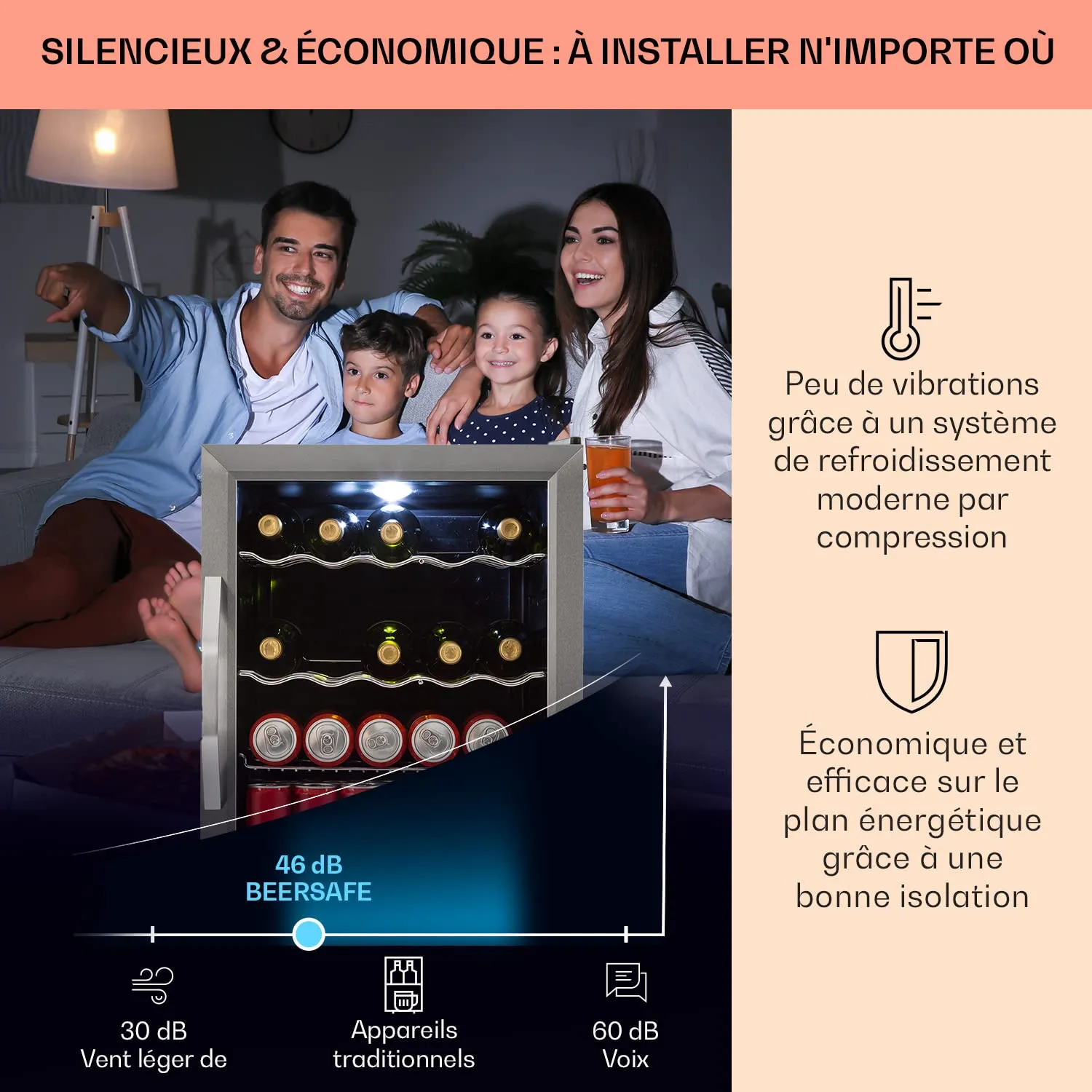 Klarstein mini frigo chambre 60 L porte vitrée inox silencieux