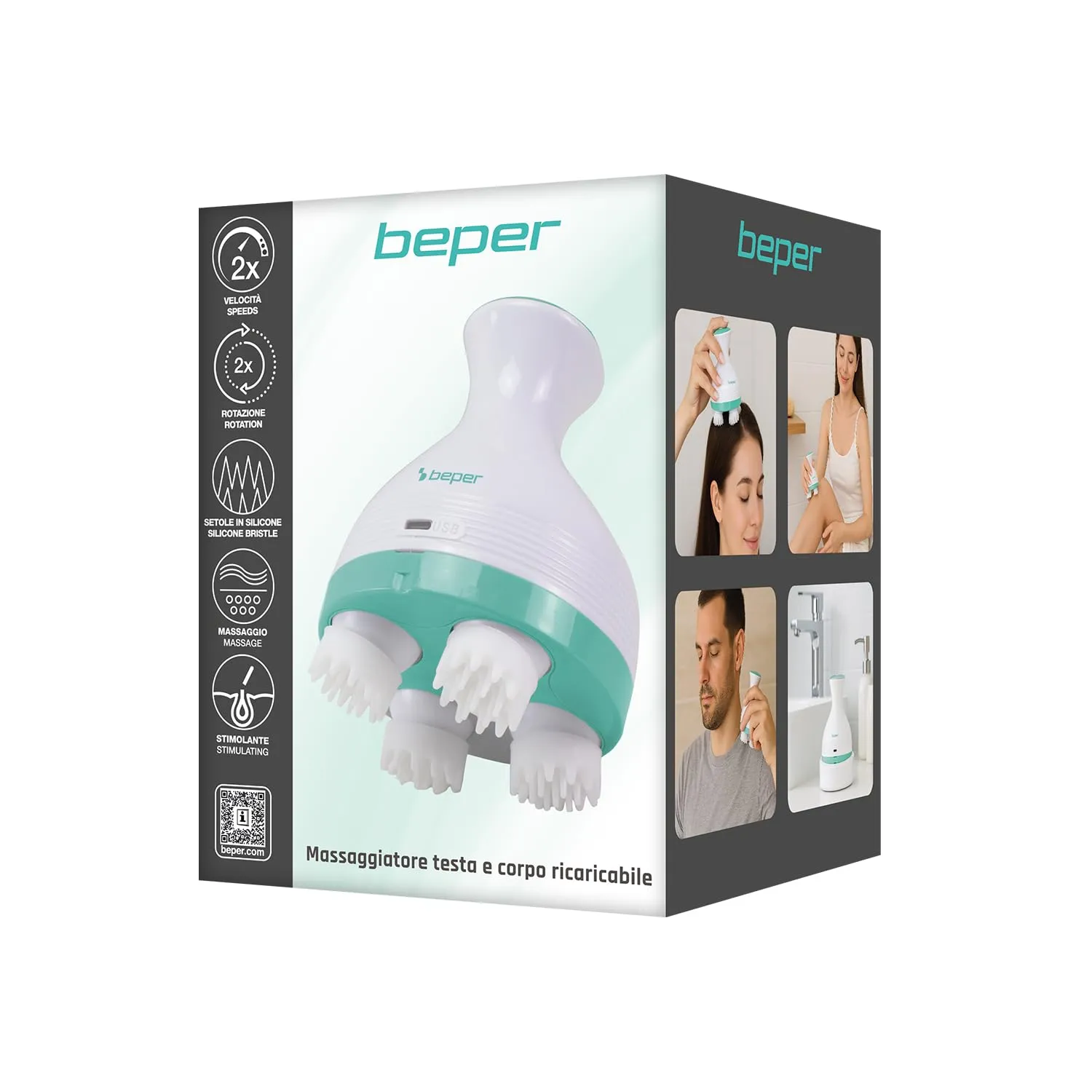 Beper P302MAS150 masseur tête et corps 4 têtes silicone