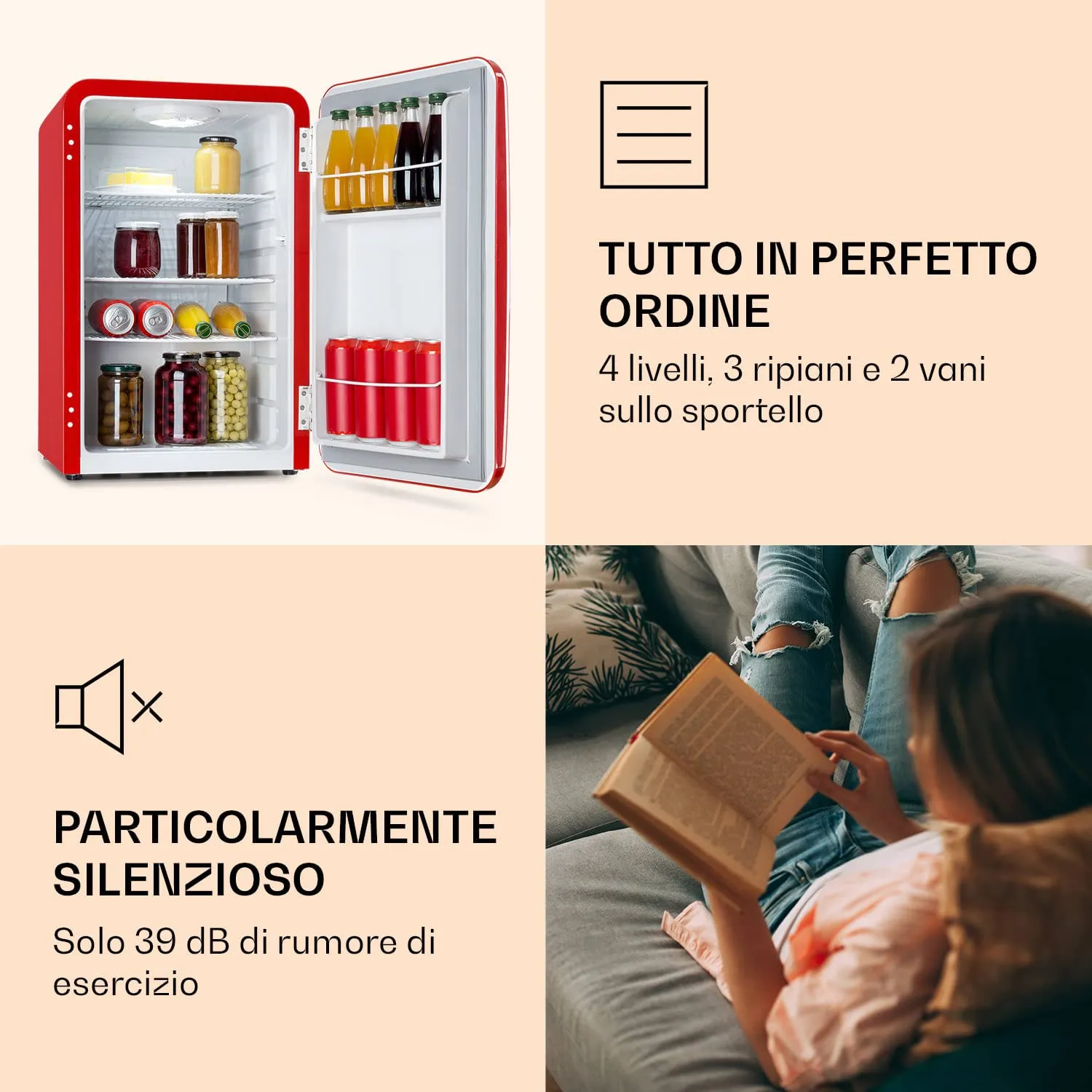 Klarstein Audrey Mini réfrigérateur 70L rouge rétro