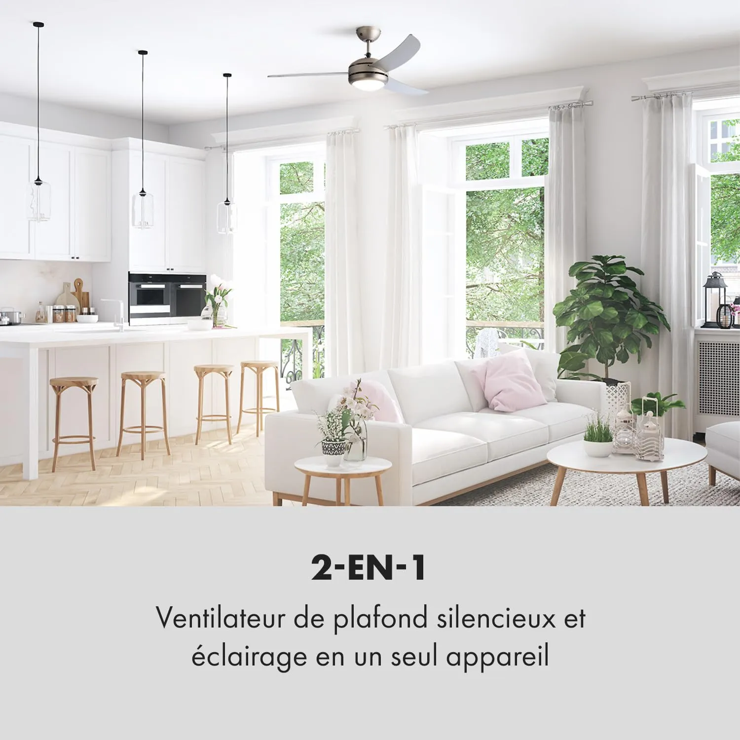 Klarstein El Paso ventilateur de plafond blanc 132 cm avec luminaire