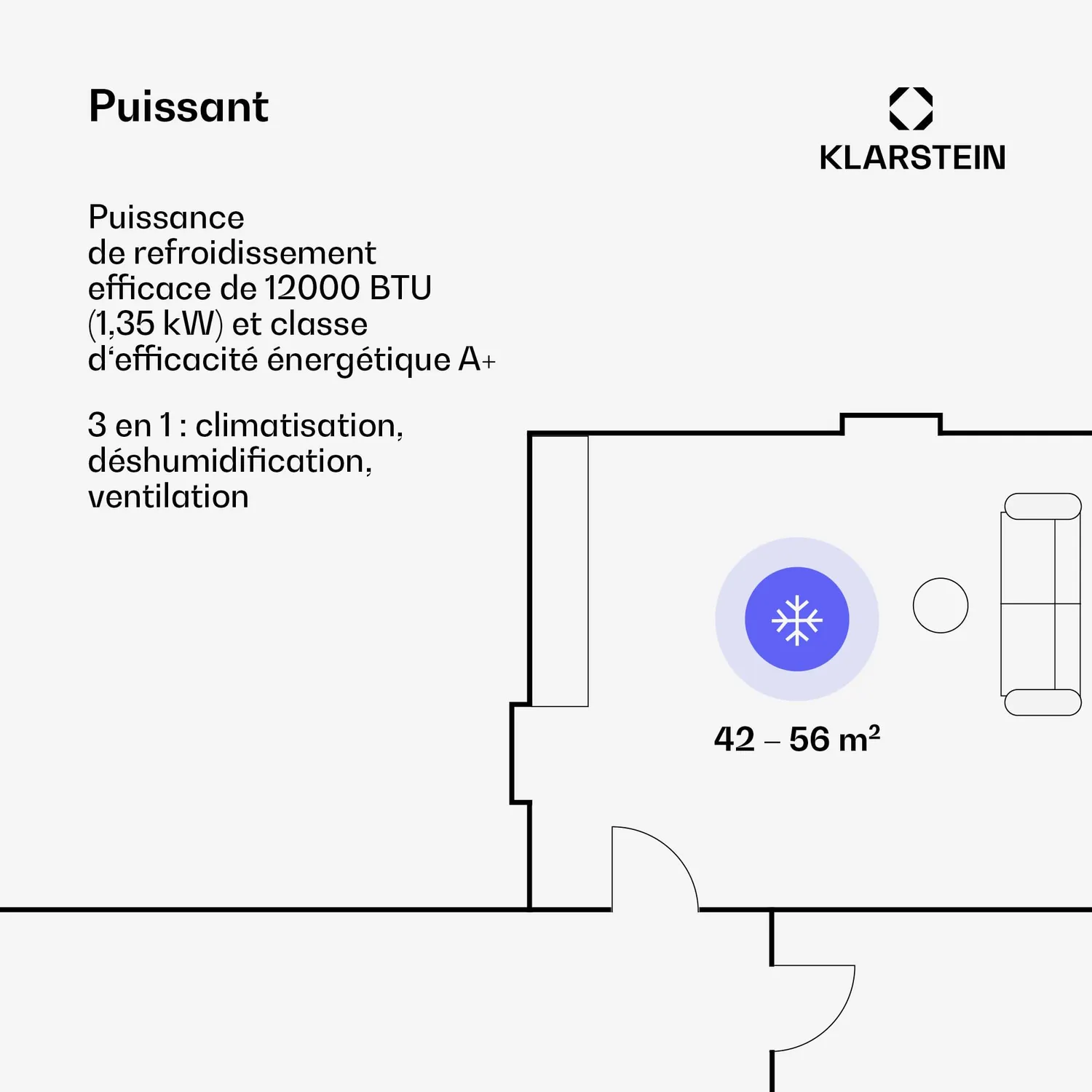 Klarstein 12000 BTU climatiseur mobile 3 en 1 silencieux