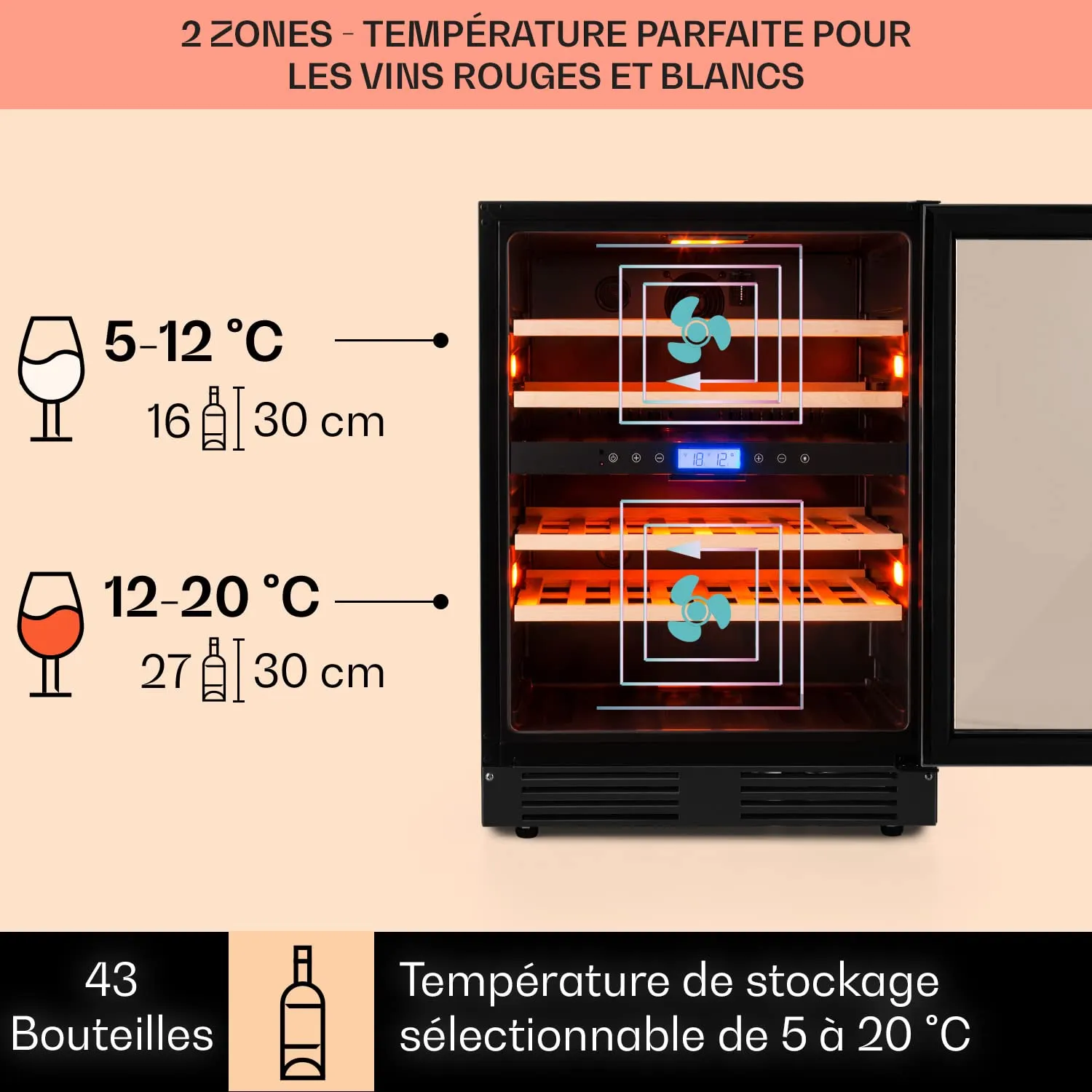 Klarstein Vinovilla cave à vin 43 bouteilles onyx double zone
