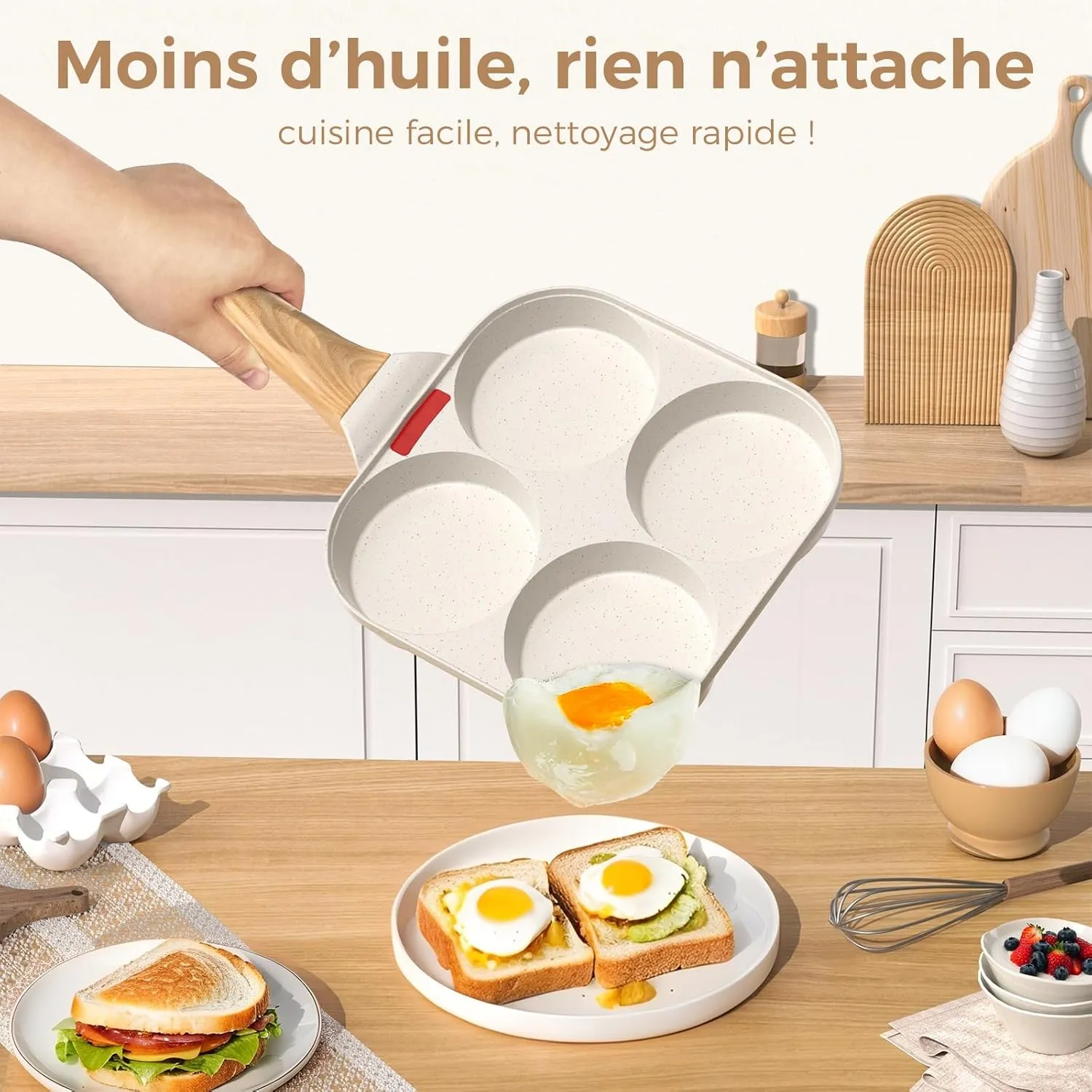 YASHE Poêle 4 Trous Antiadhésive Induction Œufs