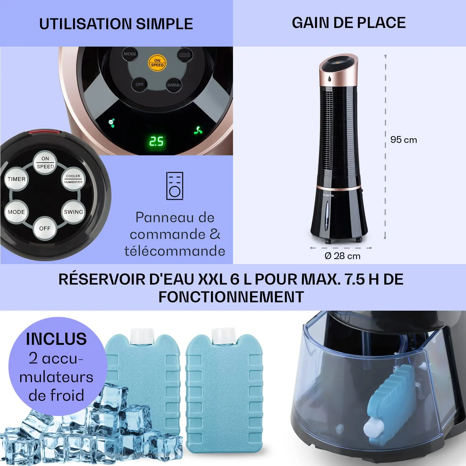 Klarstein refroidisseur d'air mobile 5 en 1 45W 6L