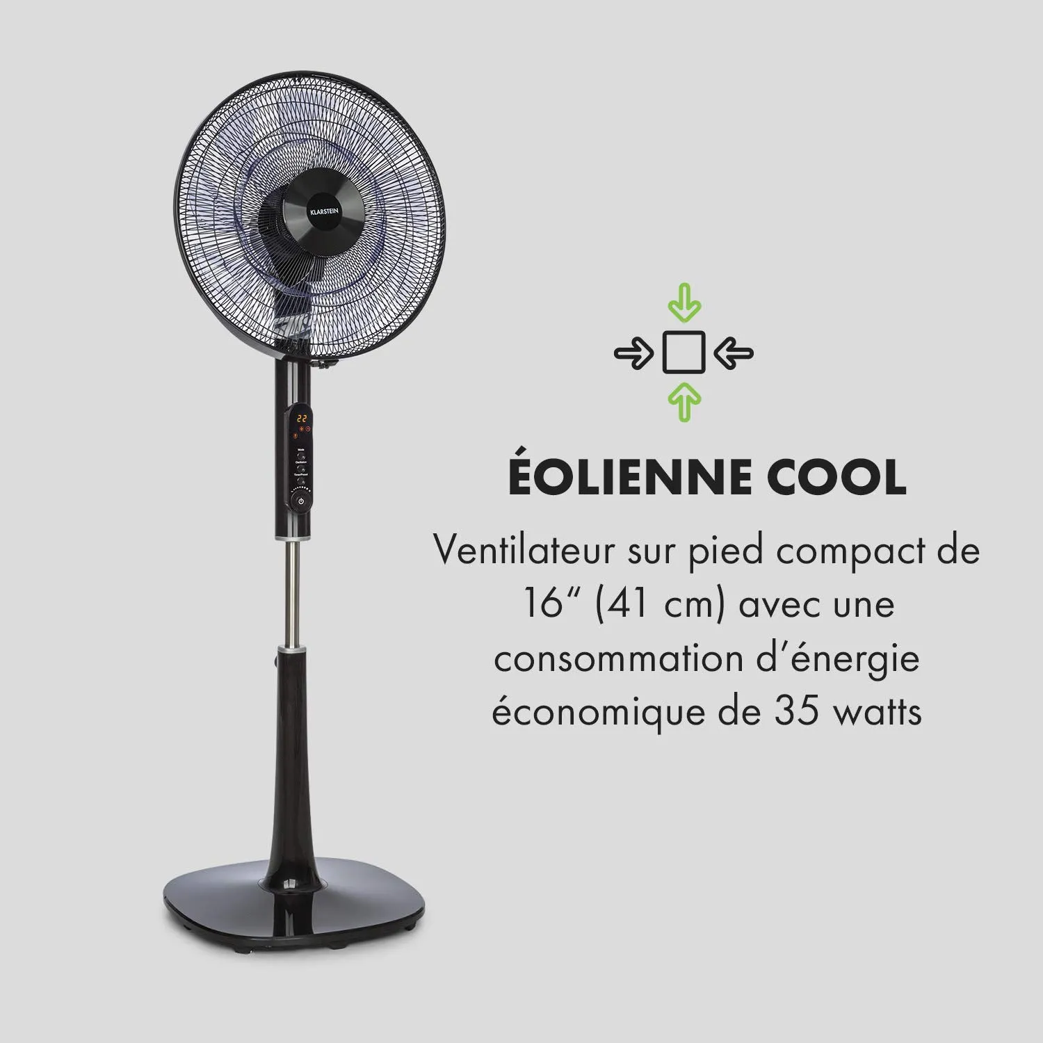 Klarstein Sommerwind ventilateur sur pied noir 41 cm silencieux
