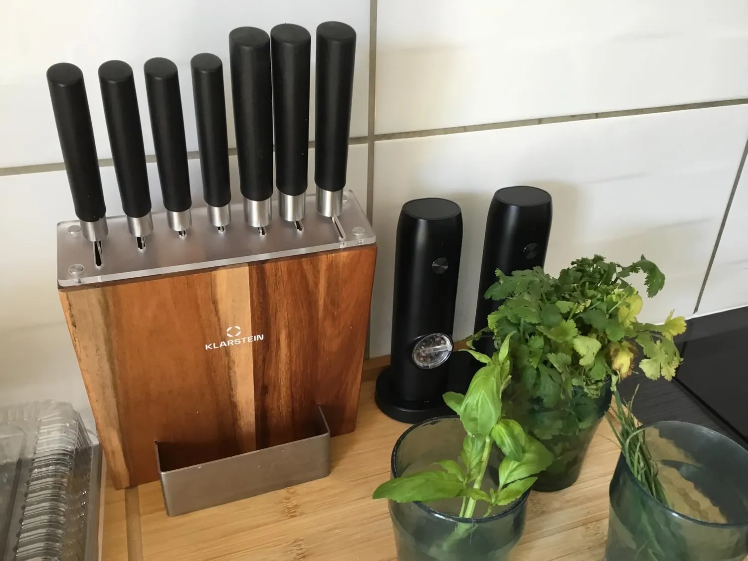 Klarstein set 7 couteaux cuisine inox bloc chêne