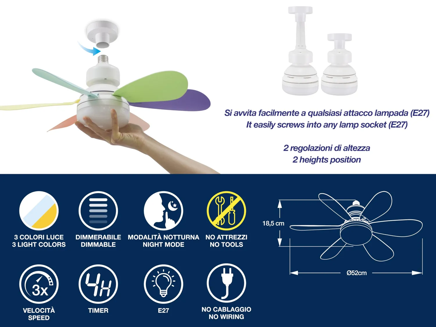 Beper P206VEN610 ventilateur plafond luminaire télécommande 3 vitesses