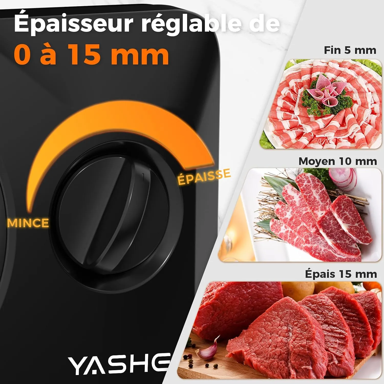 YASHE Trancheuse Électrique Pliable 180W 0-15 mm