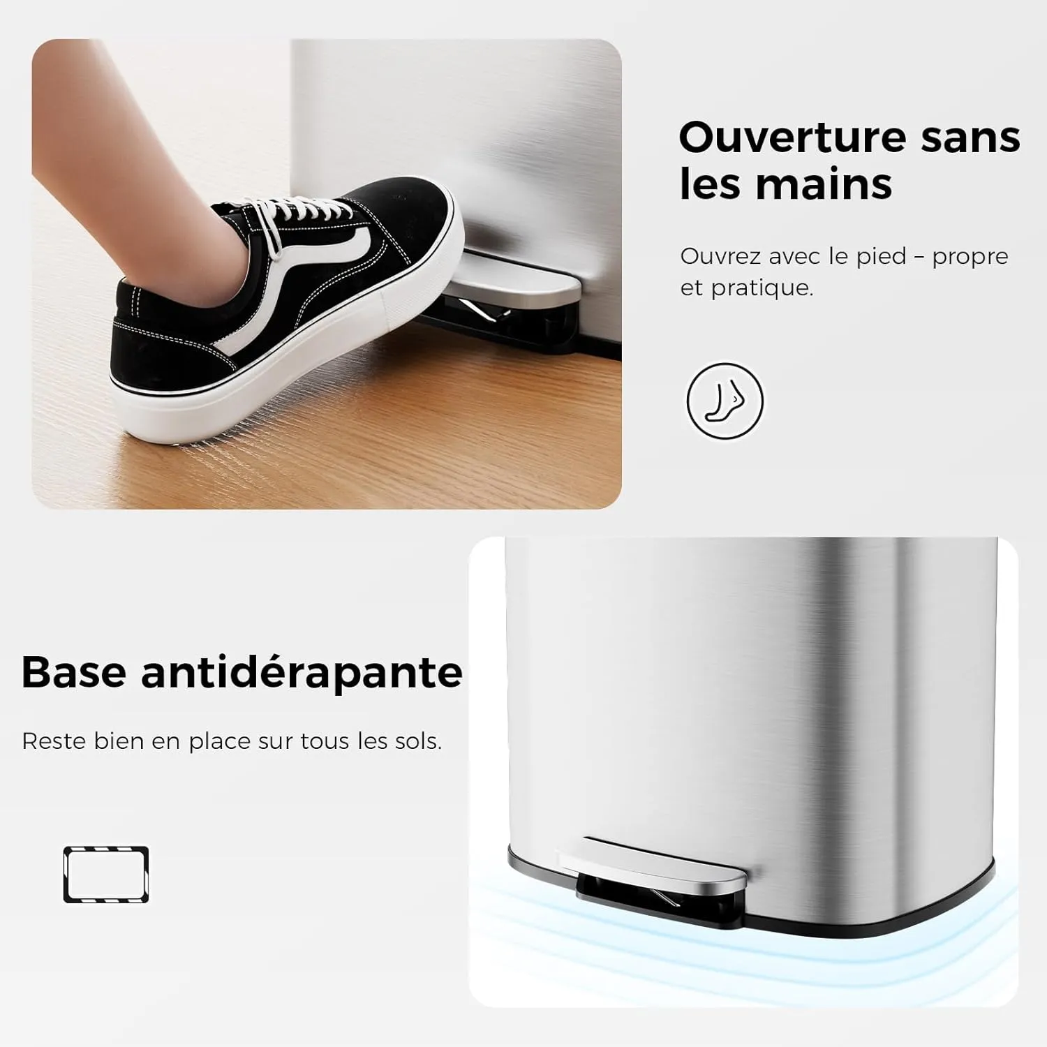 YASHE Poubelle Cuisine 50L Inox à Pédale +20 Sacs