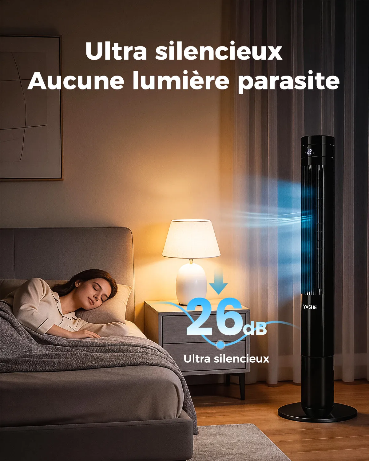 YASHE Ventilateur Tour 3 Vitesses Télécommande silencieux