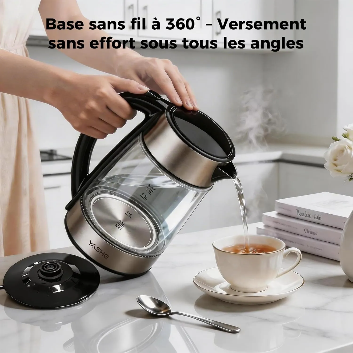 YASHE Bouilloire Verre 1,7L Température Réglable 2200W