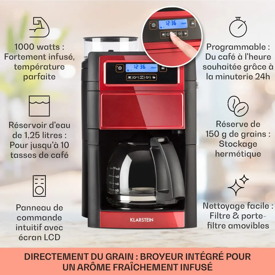 Klarstein machine à café grain 10 tasses 1,25 L