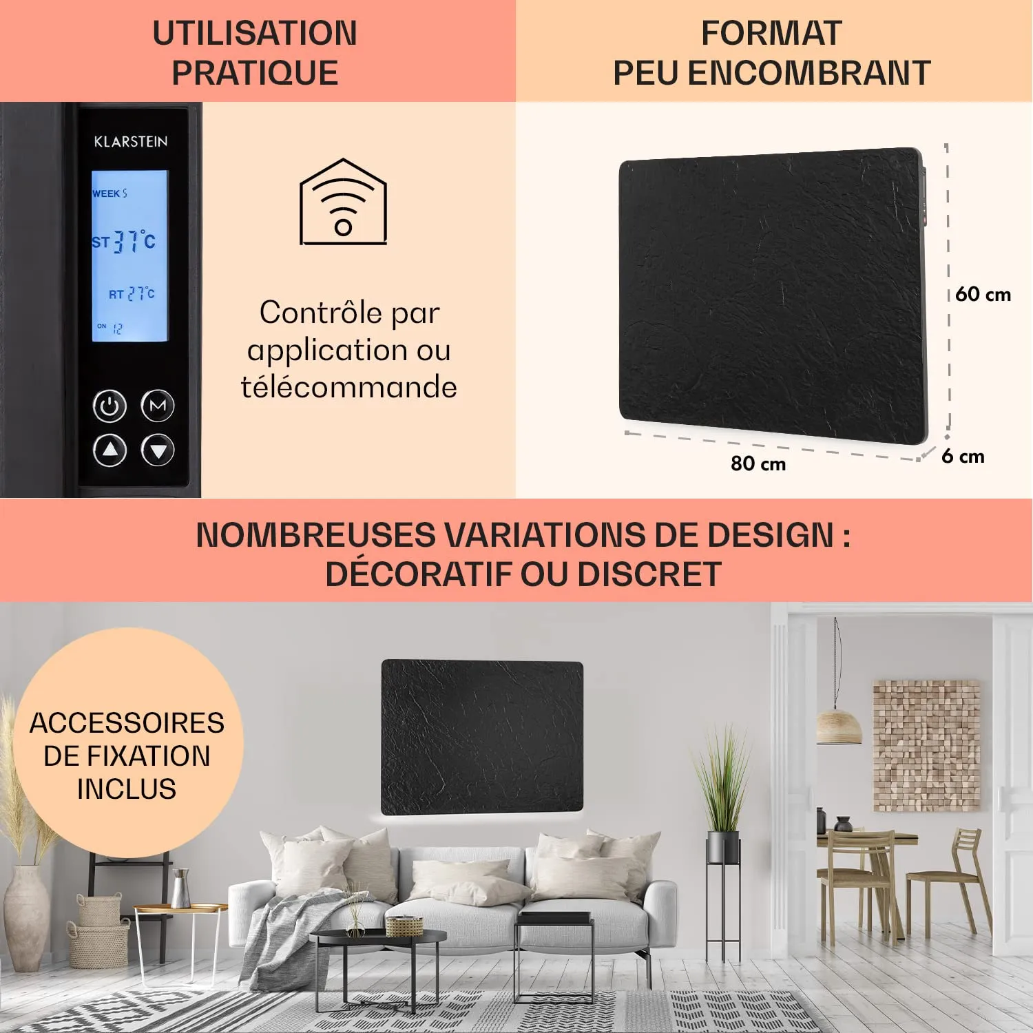 Klarstein Wonderwall radiateur infrarouge 550 W mural