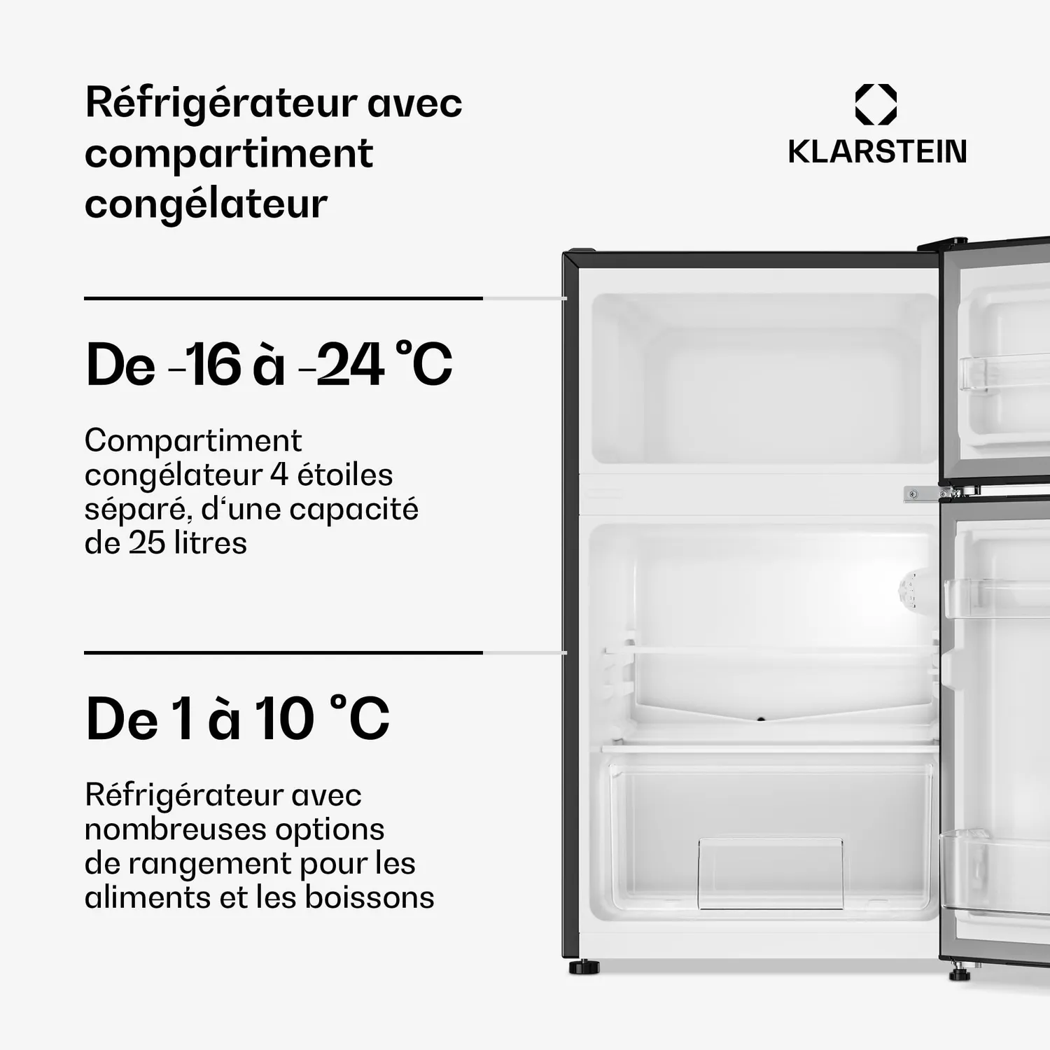 Klarstein Irene réfrigérateur-congélateur 86 L noir rétro