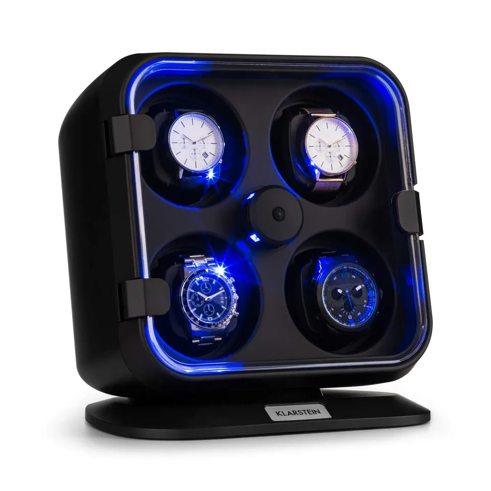 Klarstein remontoir montre automatique 4 montres noir LED bleue