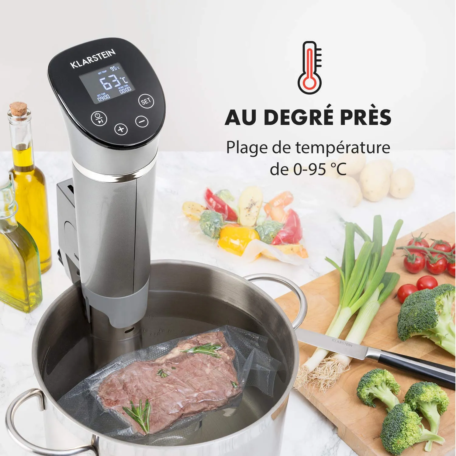 Klarstein Quickstick cuiseur sous vide argent 1300W 20L