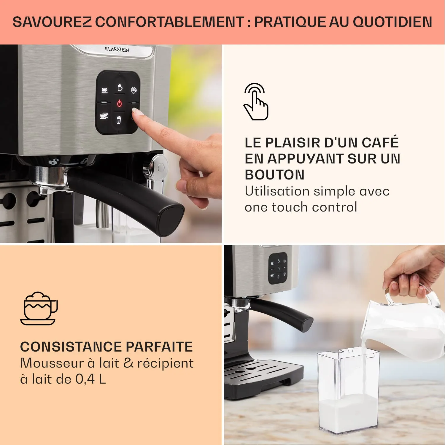 Klarstein BellaVita cafetière expresso 20 bars gris acier
