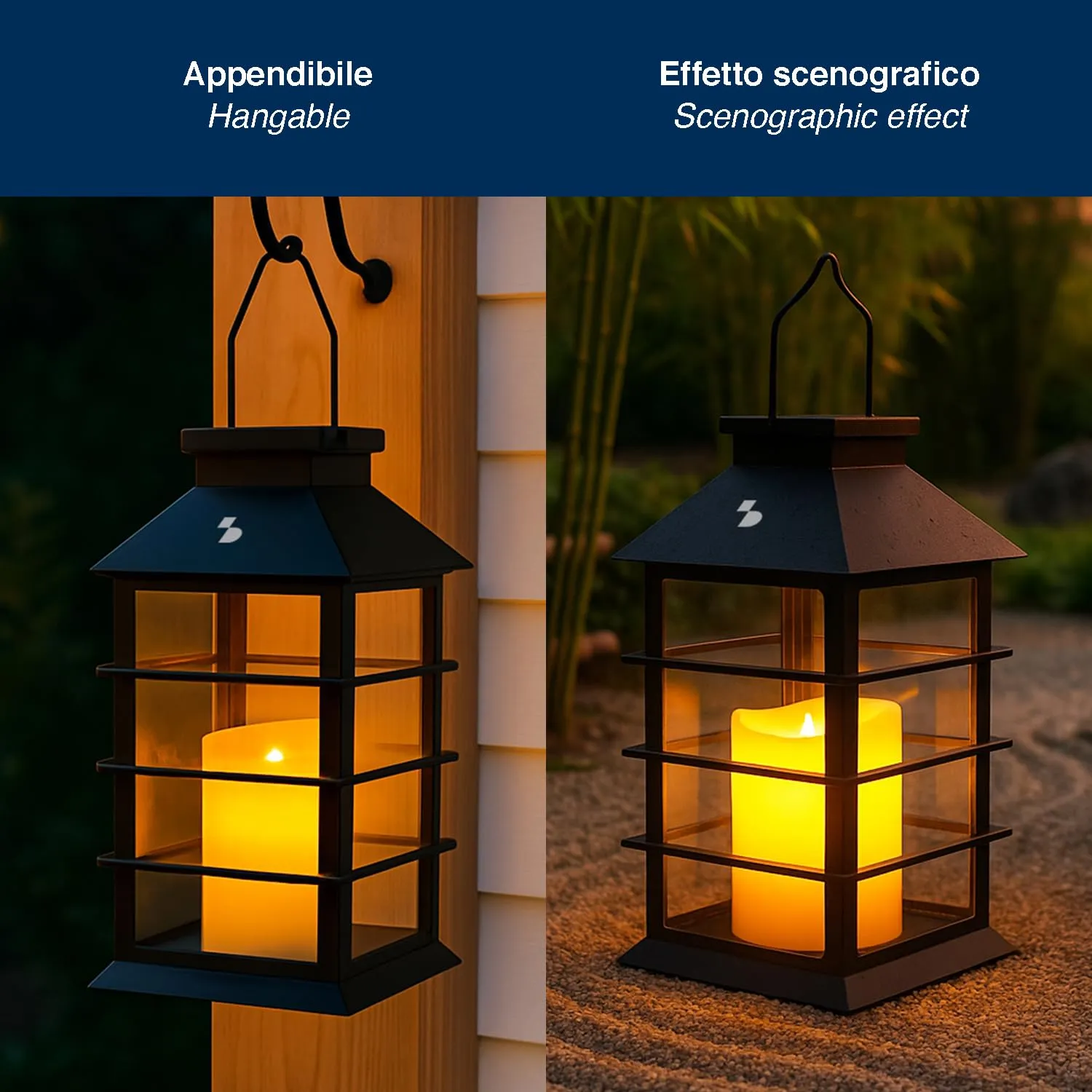 Beper lanterne solaire effet flamme crochet IP44
