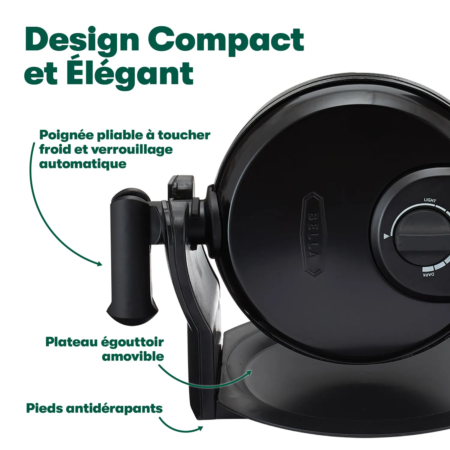 Bella gaufrier belge rotatif noir 9 niveaux brunissement