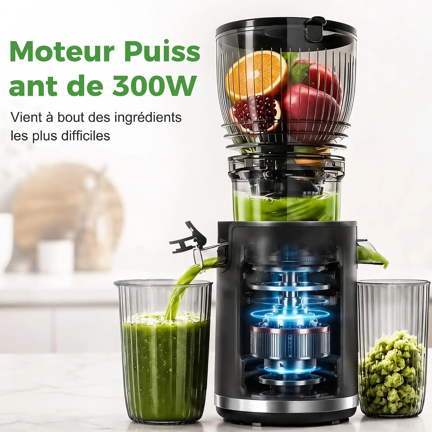 YASHE Extracteur Lent 300W extracteur de jus 148 mm fruits entiers