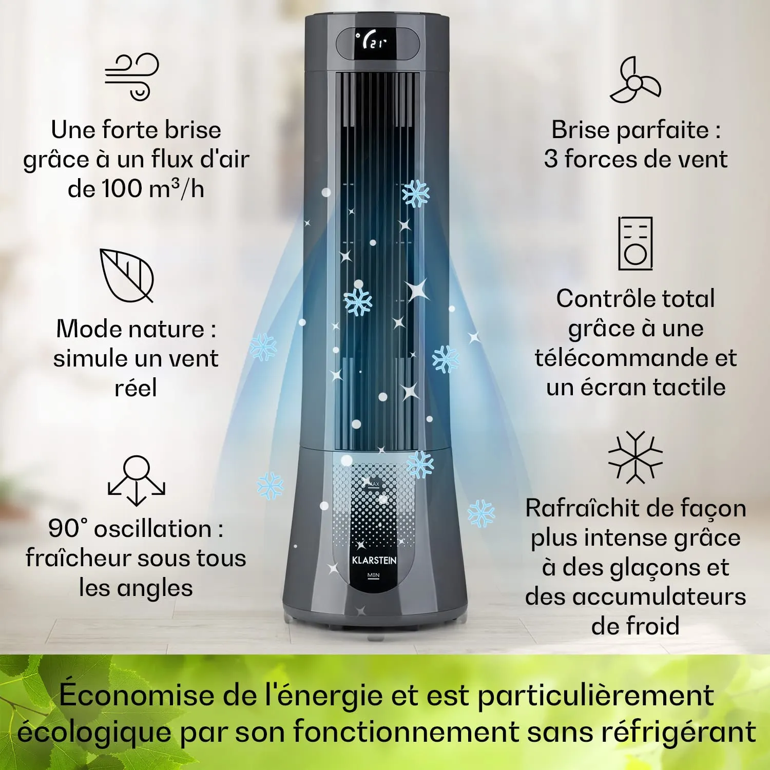 Klarstein 5 en 1 rafraîchisseur d'air mobile 7L 132m³/h