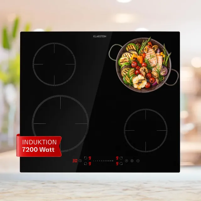 Klarstein 4 Feux 7200W plaque induction encastrable Noir Foncé
